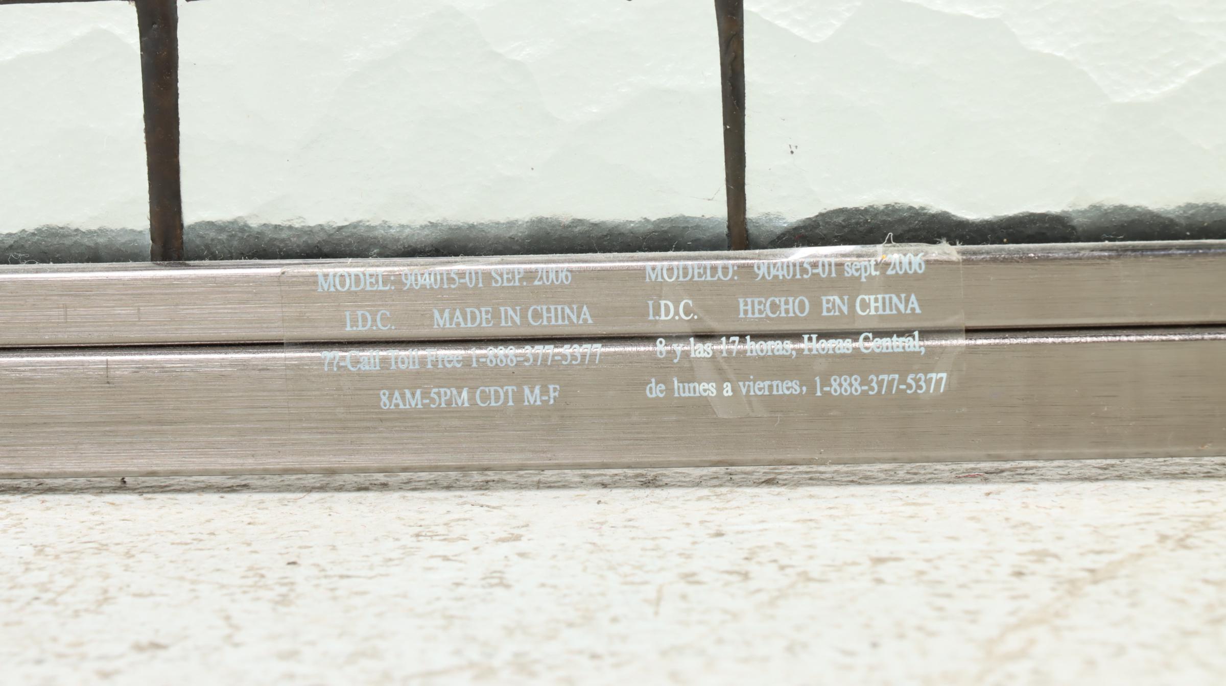 Brushed Metal and Leaded Glass Three-Panel Fireplace Screen