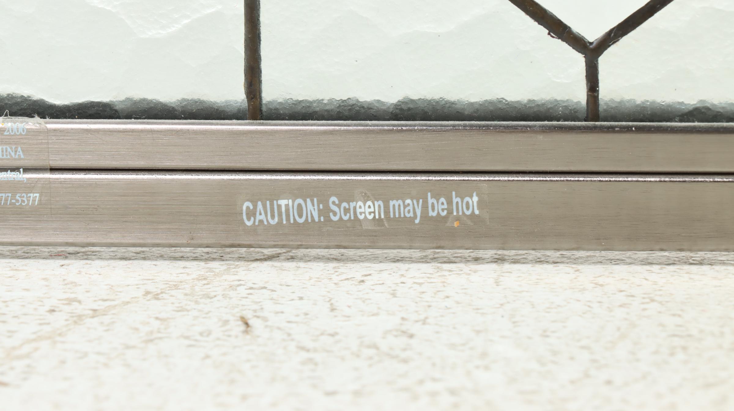 Brushed Metal and Leaded Glass Three-Panel Fireplace Screen