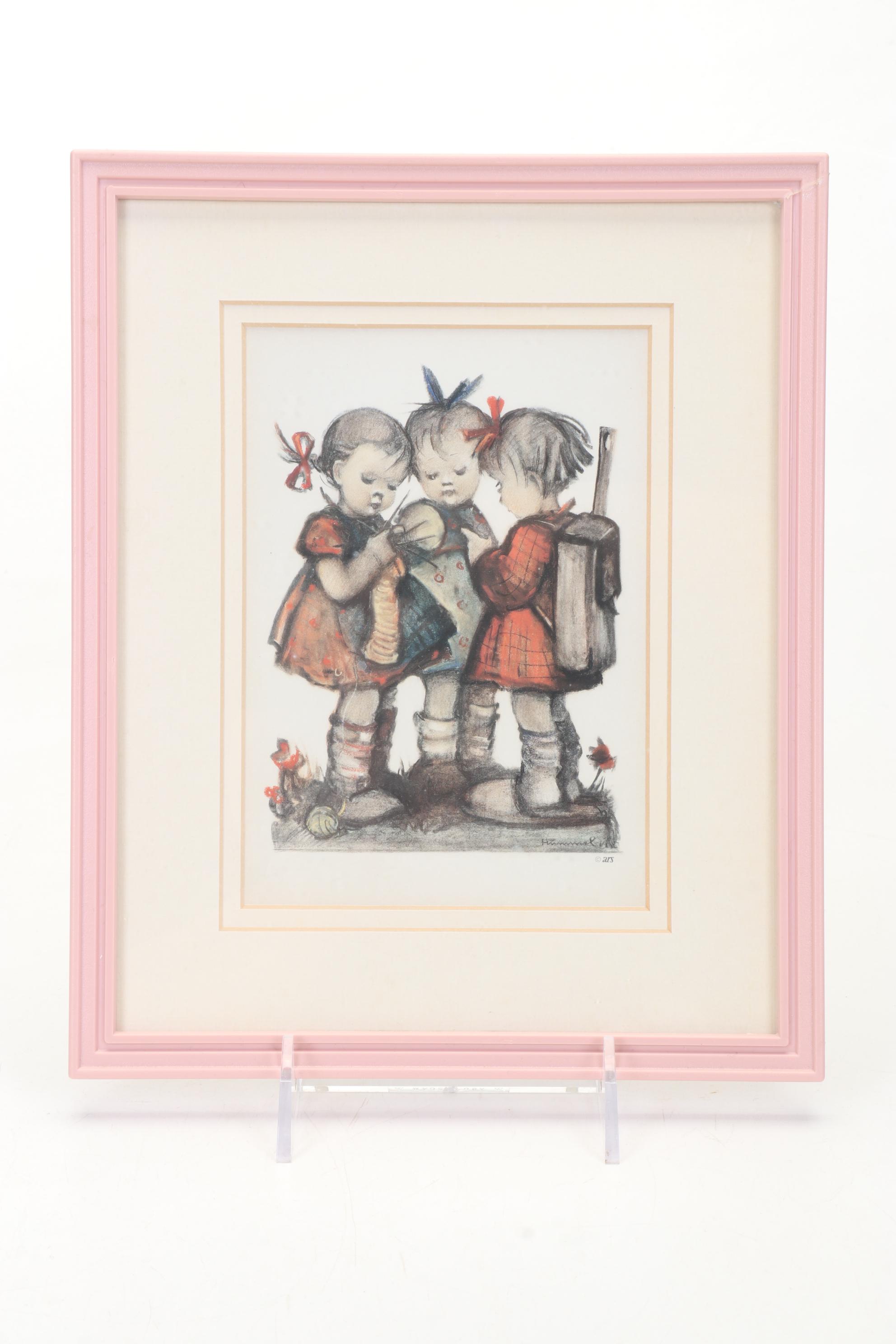 Goebel Hummel Porcelain Figurines and Framed Wall Hanging