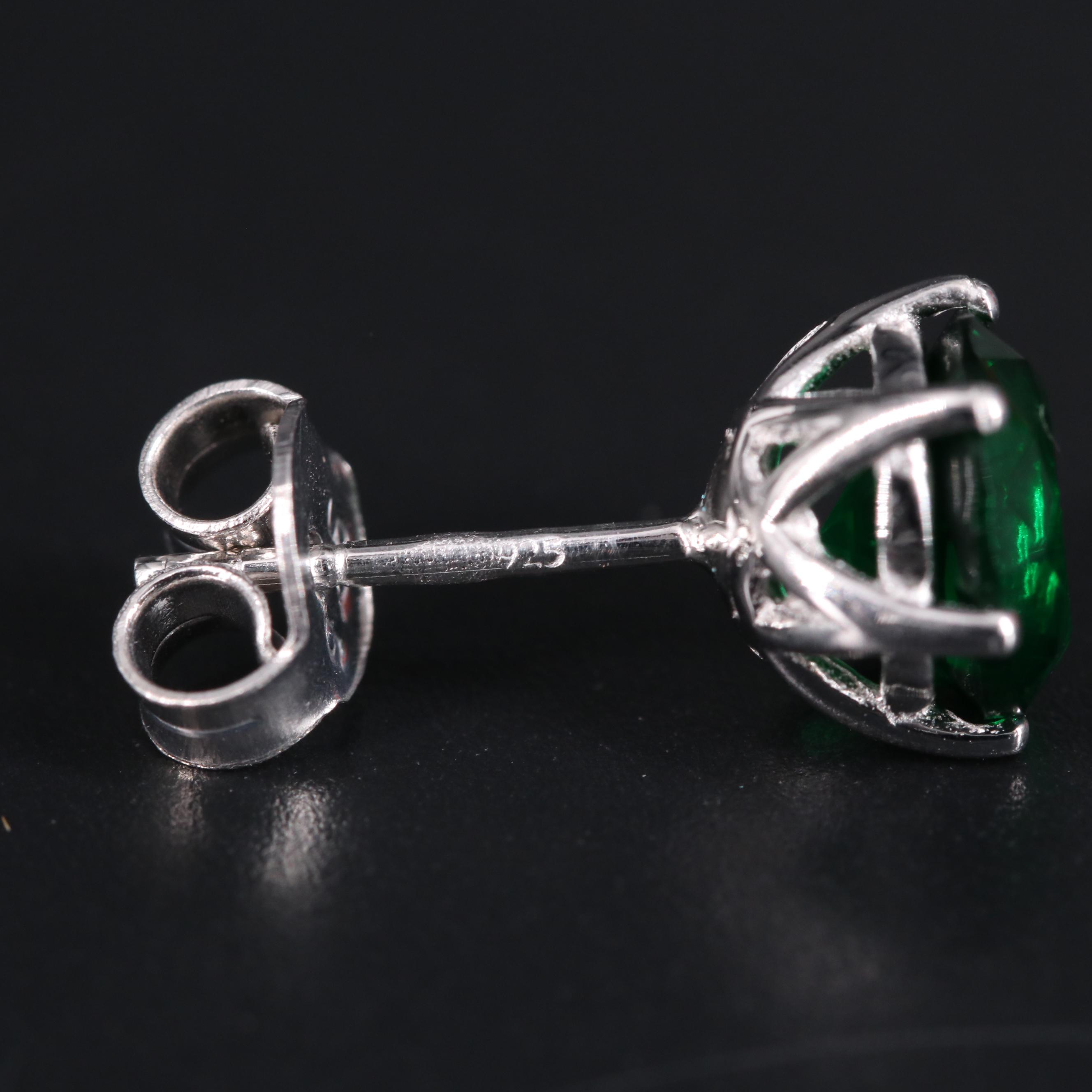 Sterling Silver Stud Earring Trio Including Emerald and Tanzanite
