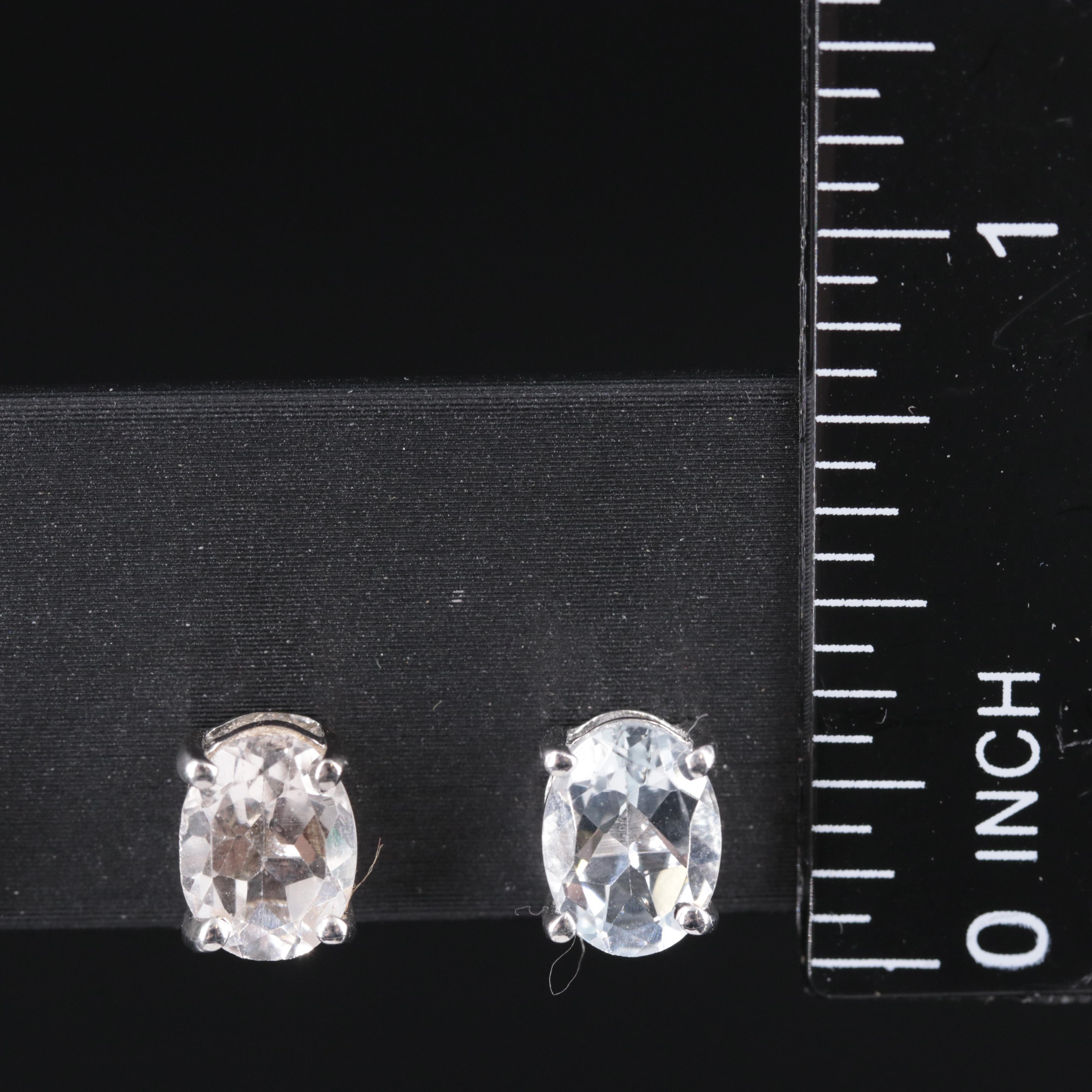 Sterling Silver Stud Earring Duo Including Emerald and Topaz