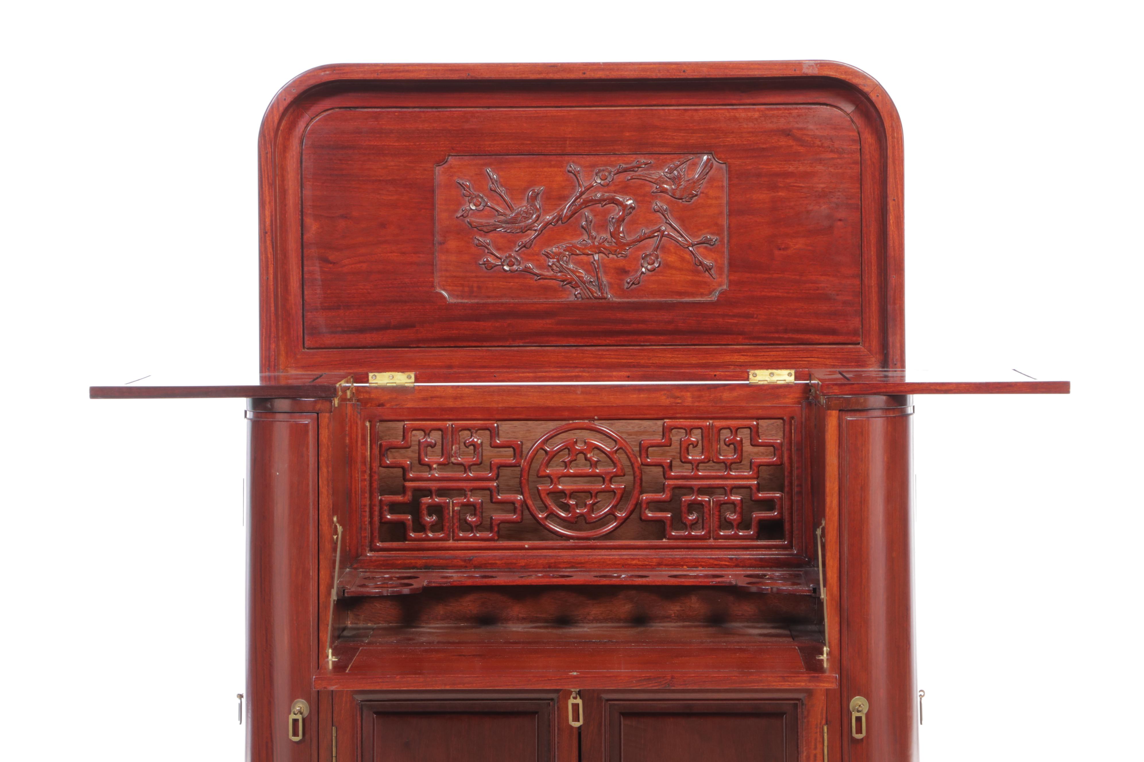Chinese Carved Hardwood Dry Bar Cabinet