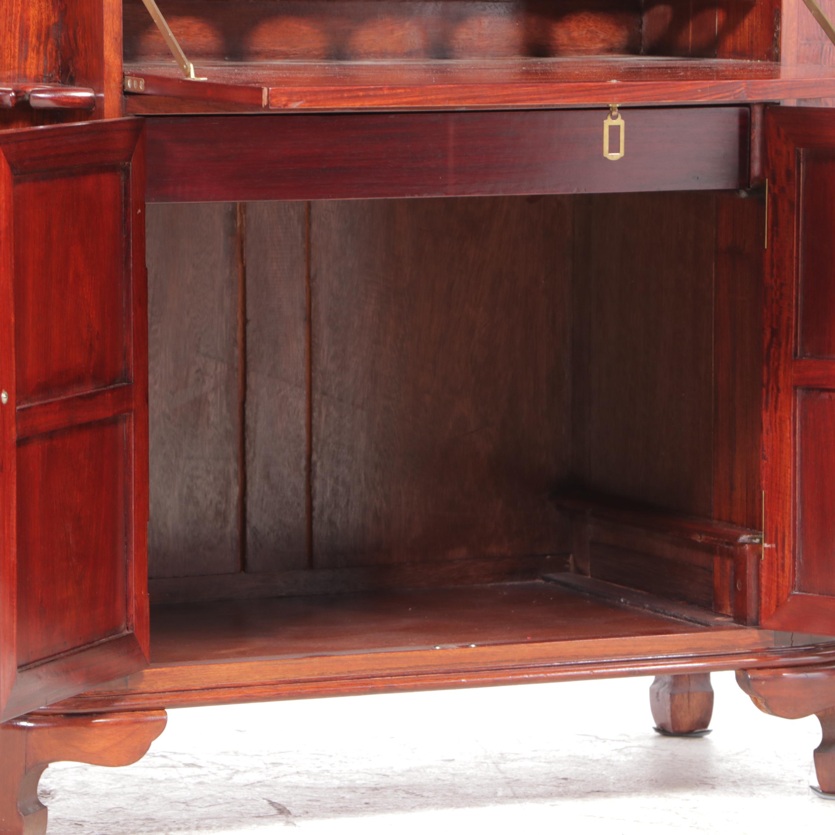 Chinese Carved Hardwood Dry Bar Cabinet