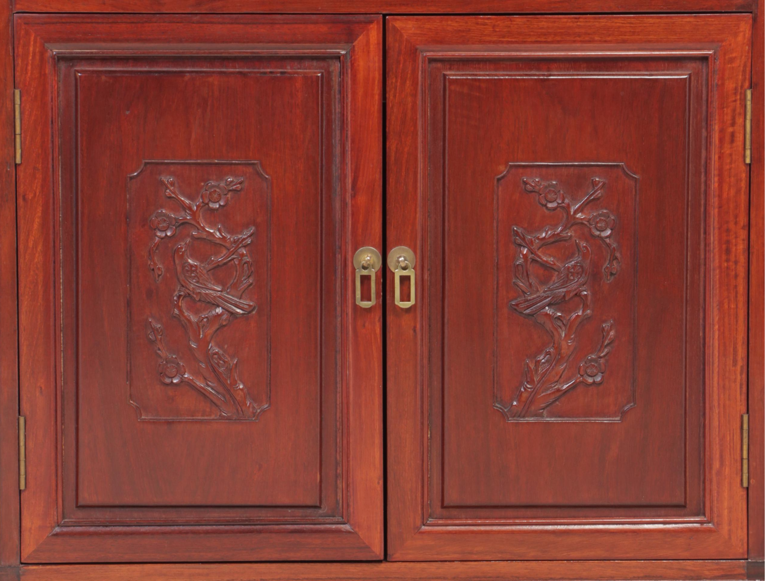 Chinese Carved Hardwood Dry Bar Cabinet