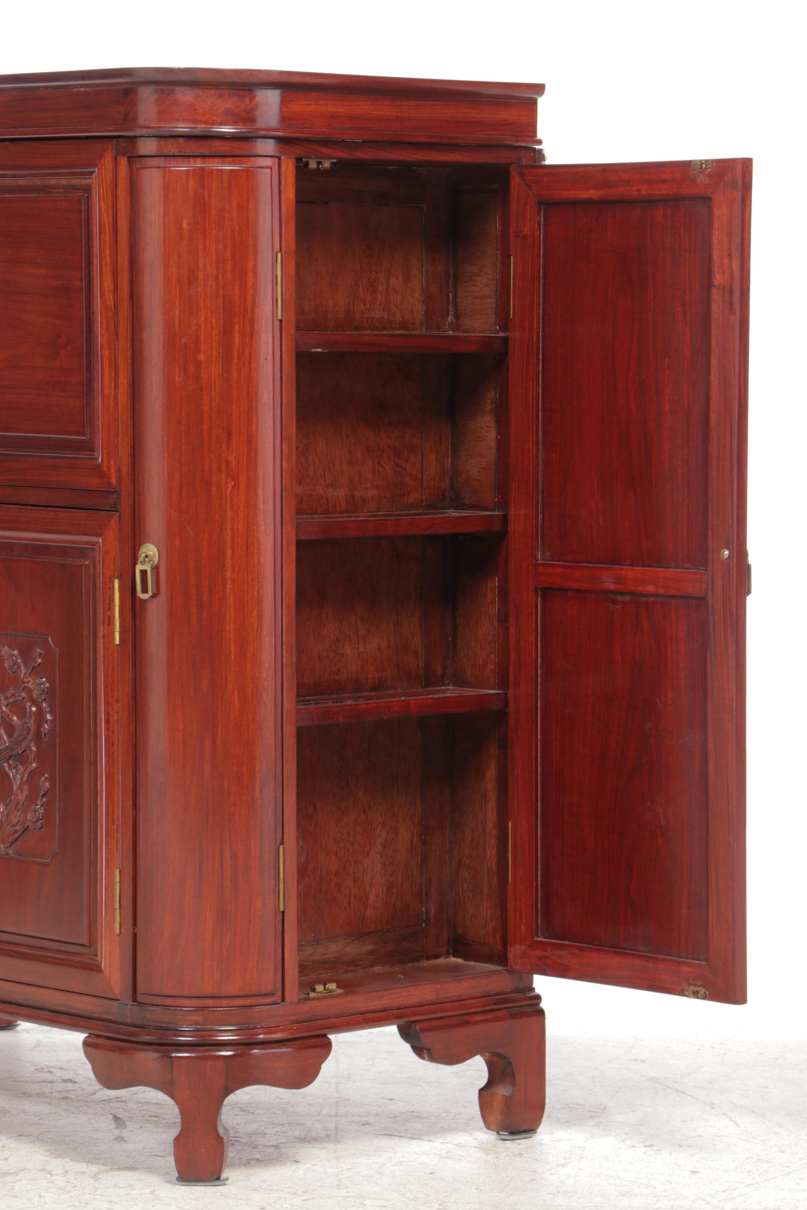 Chinese Carved Hardwood Dry Bar Cabinet