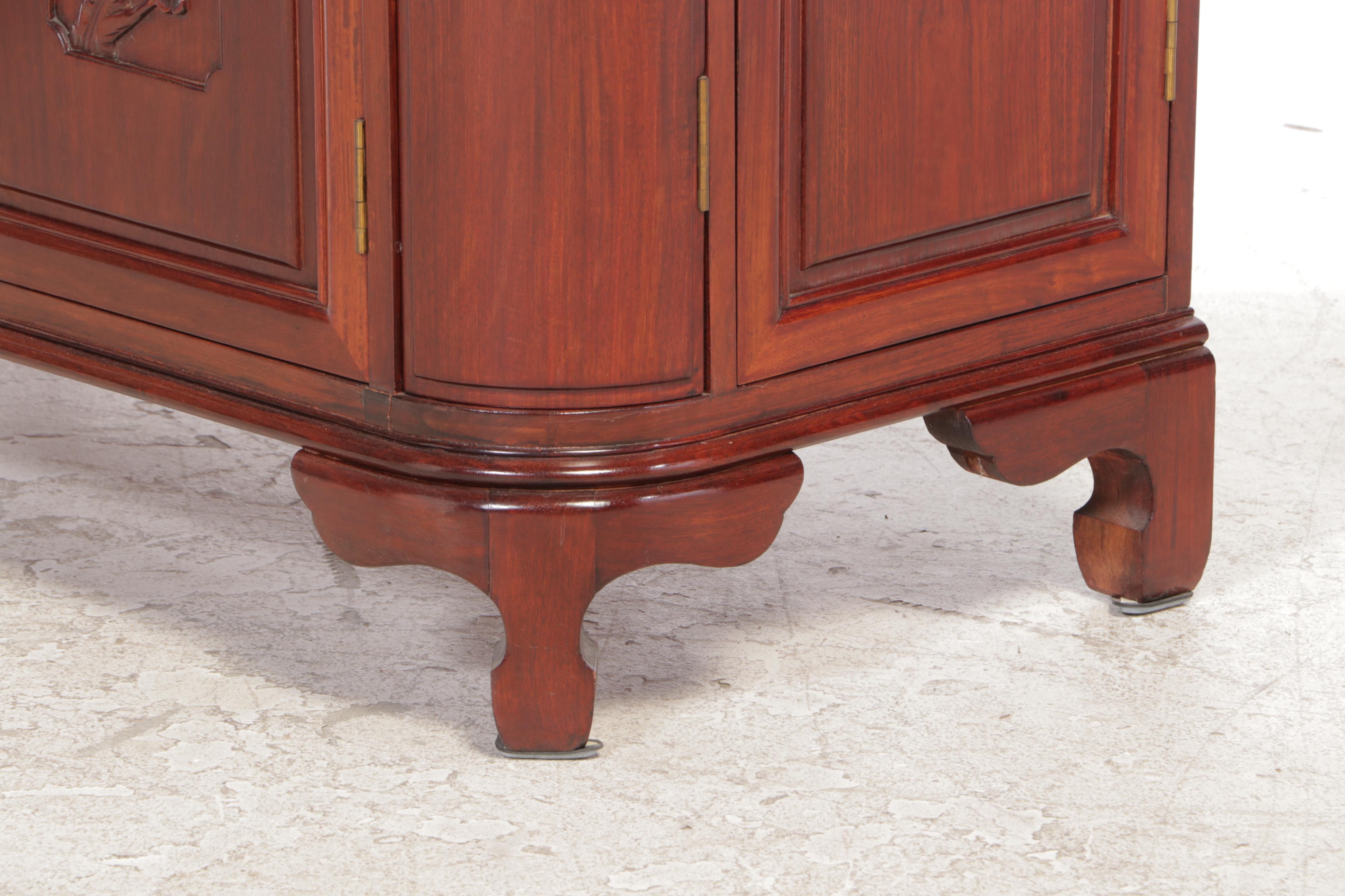 Chinese Carved Hardwood Dry Bar Cabinet