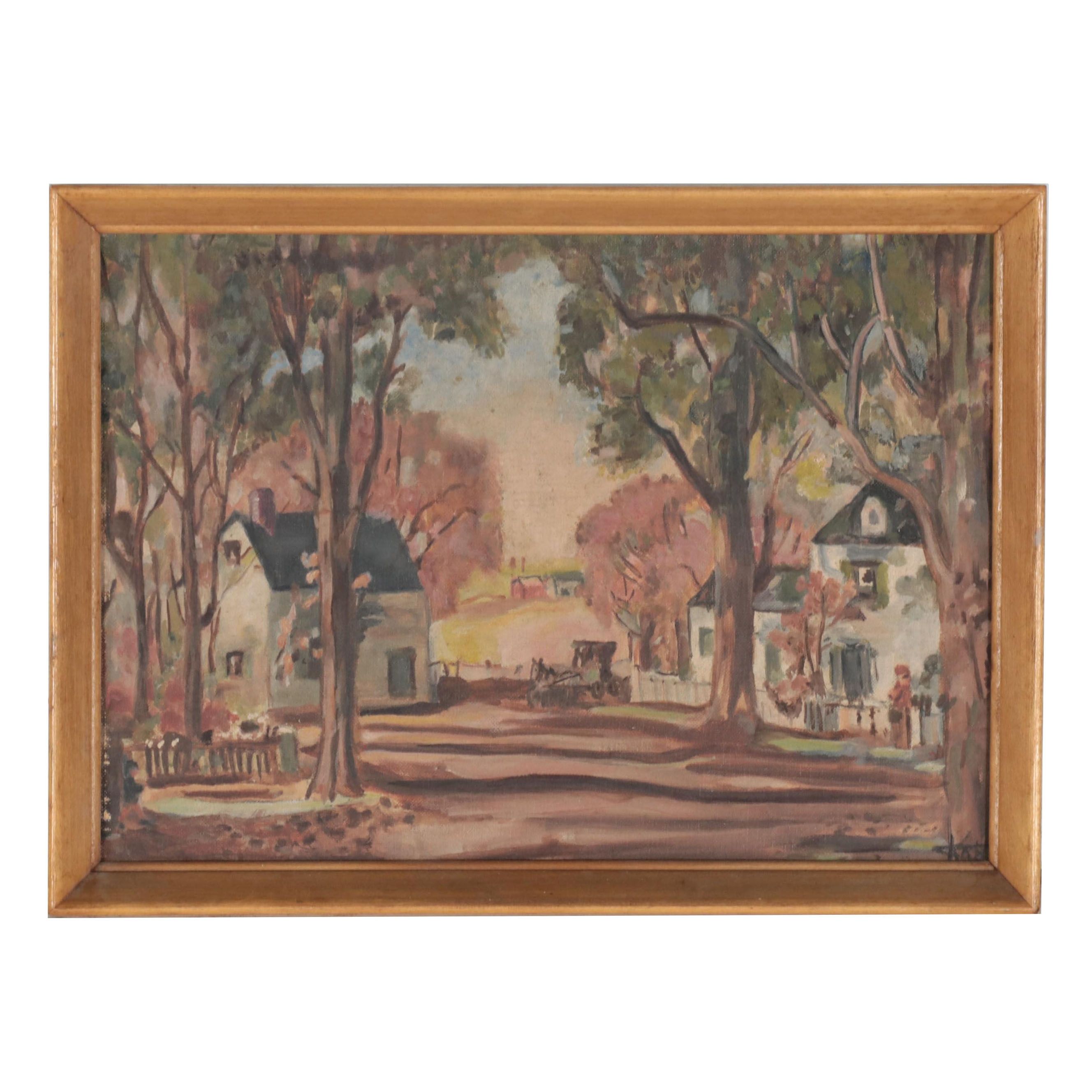 Oil Painting of Village Landscape