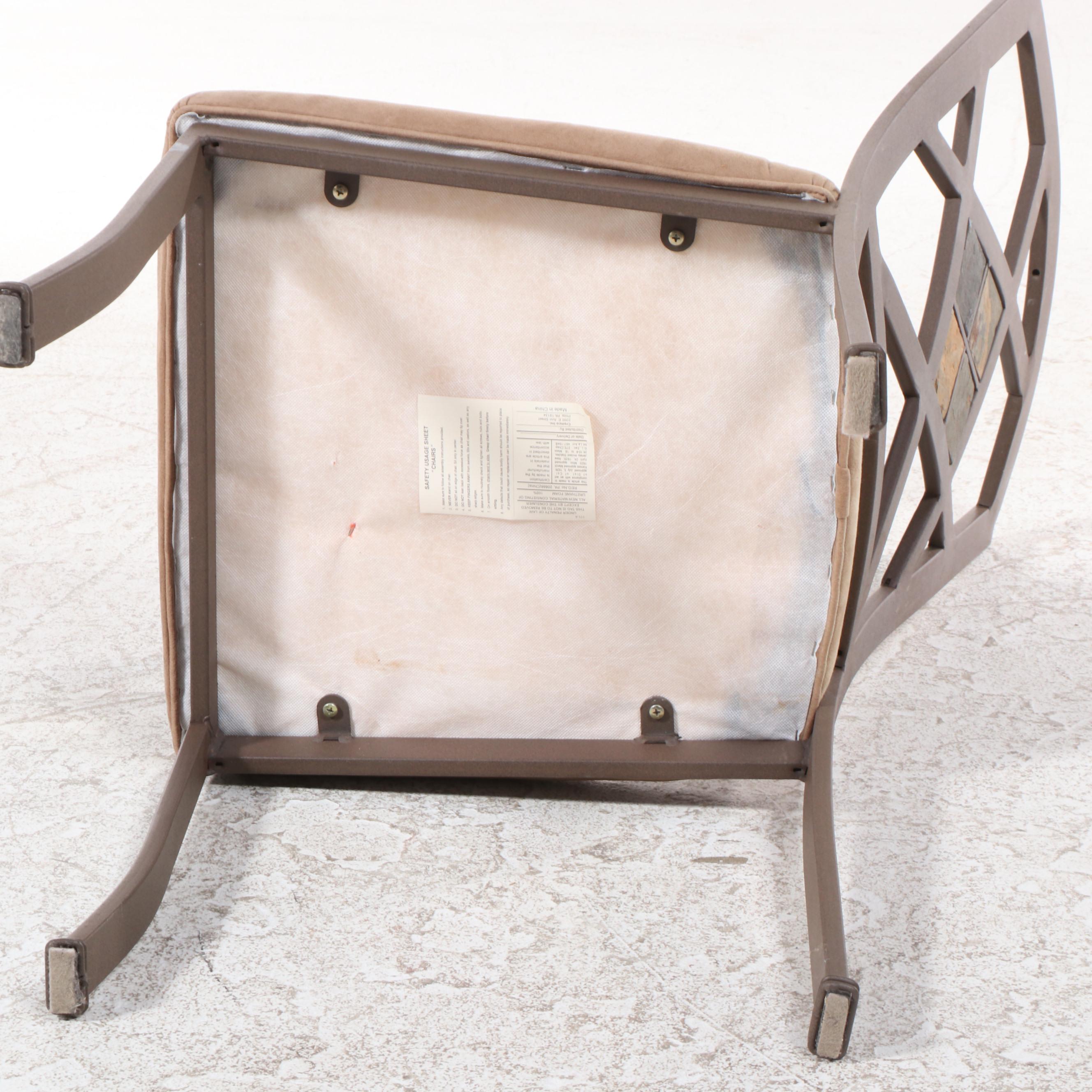 Contemporary Stone-Inlaid Glass-Top Metal Dinette Table and Four Chairs