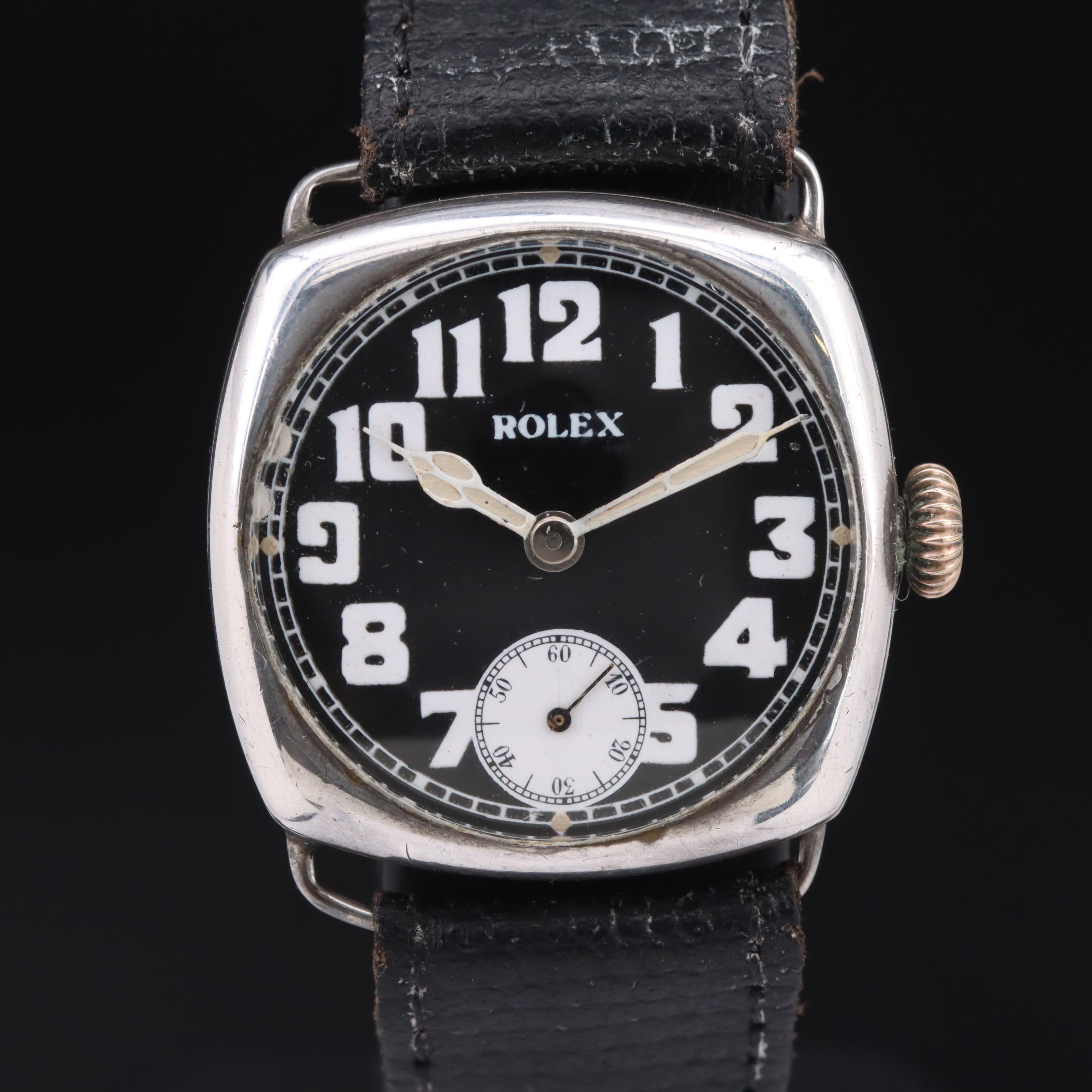 Early 1920s Sterling Silver Rolex Cusion Shape Watch