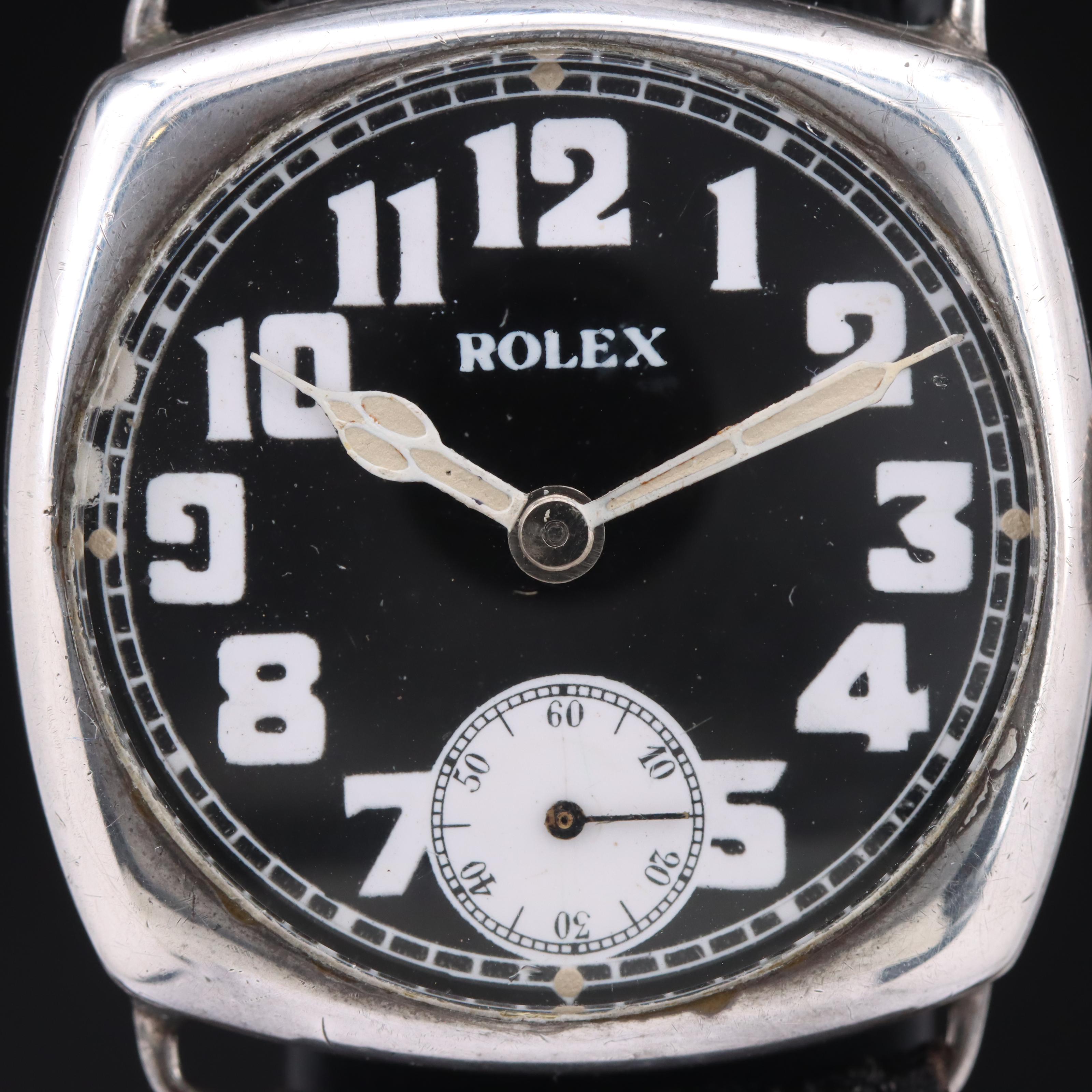 Early 1920s Sterling Silver Rolex Cusion Shape Watch
