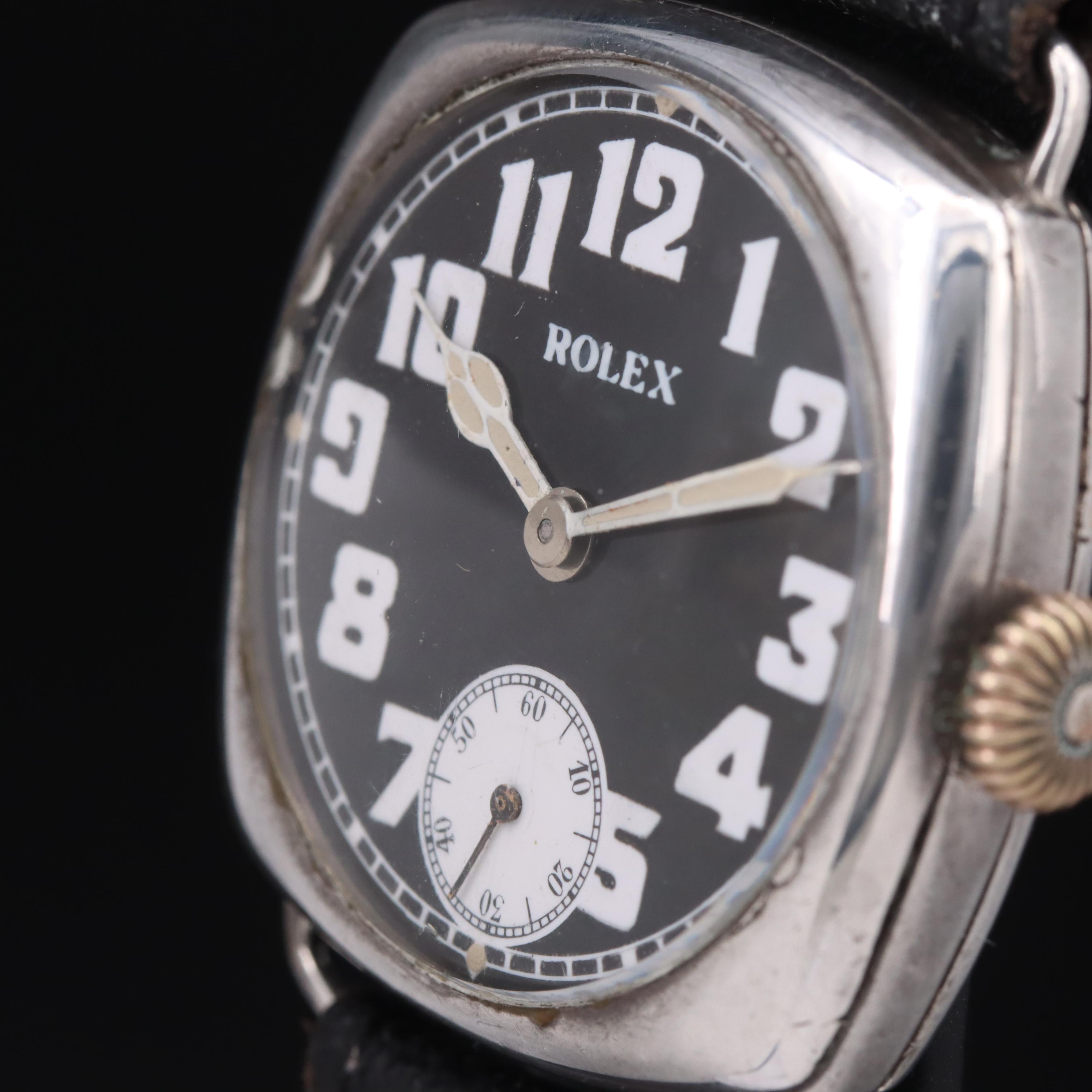 Early 1920s Sterling Silver Rolex Cusion Shape Watch