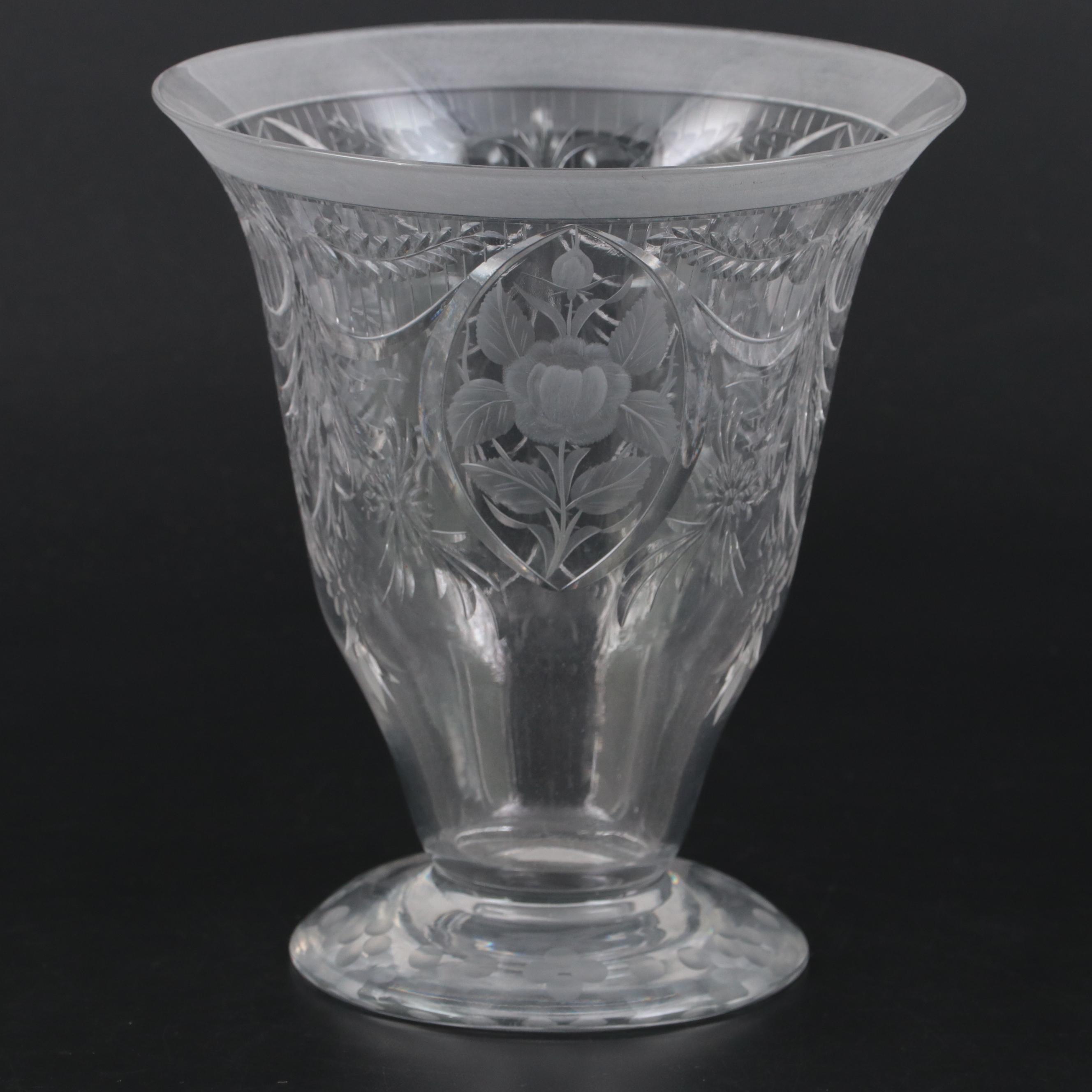 Wheel-Cut Glass Serving Bowl and Footed Vase