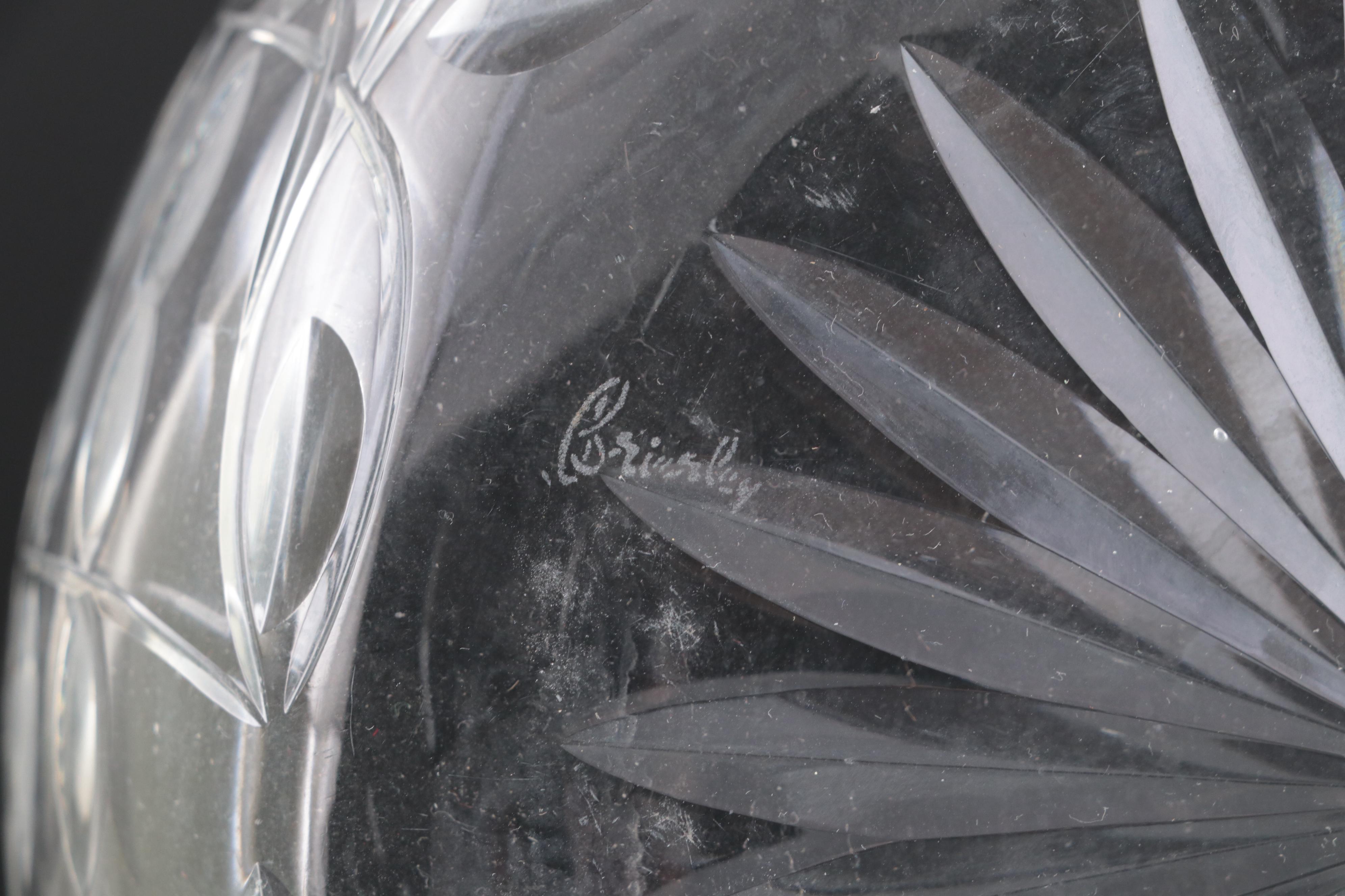 Wheel-Cut Glass Serving Bowl and Footed Vase