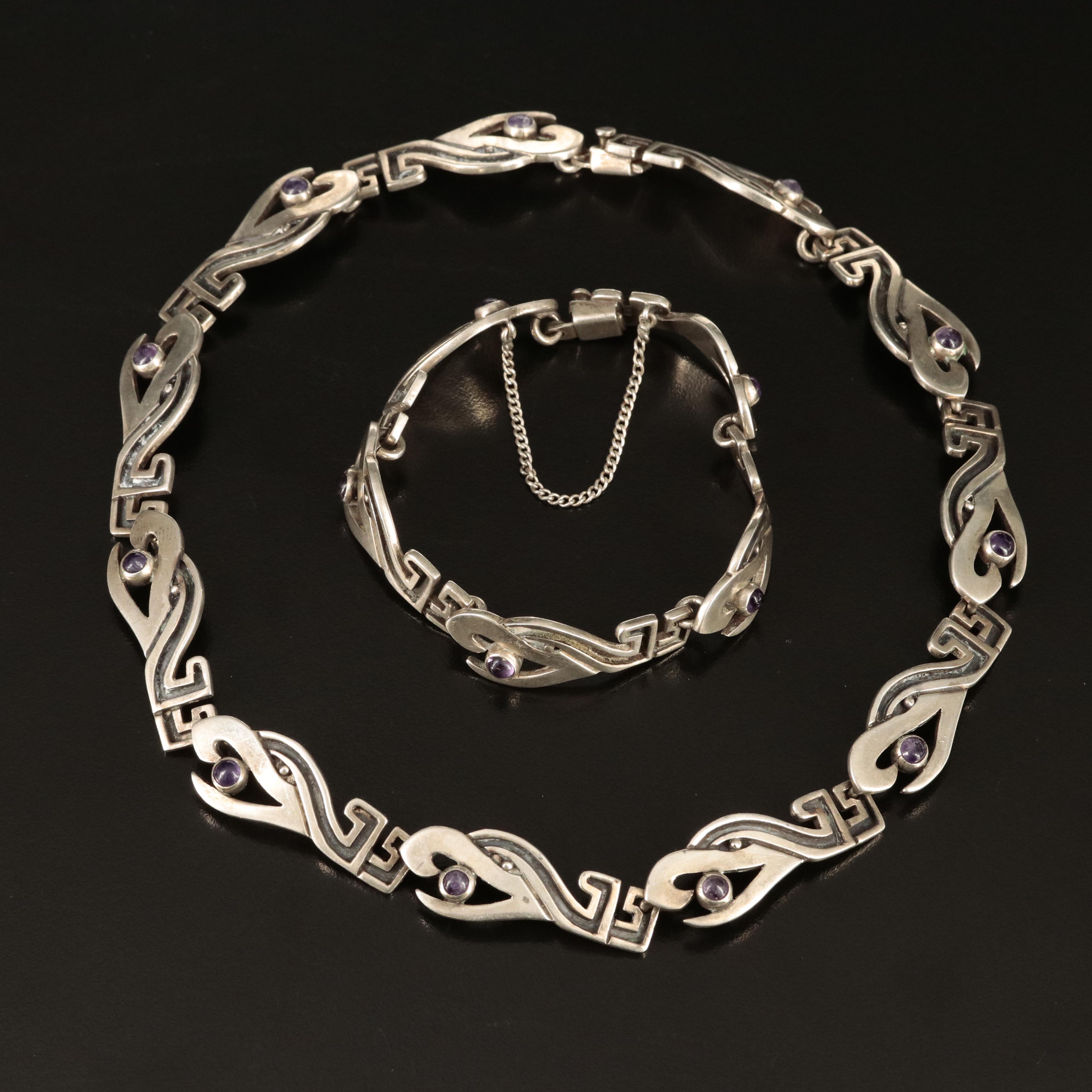 Miguel Melendez Sterling Amethyst Necklace and Bracelet Set