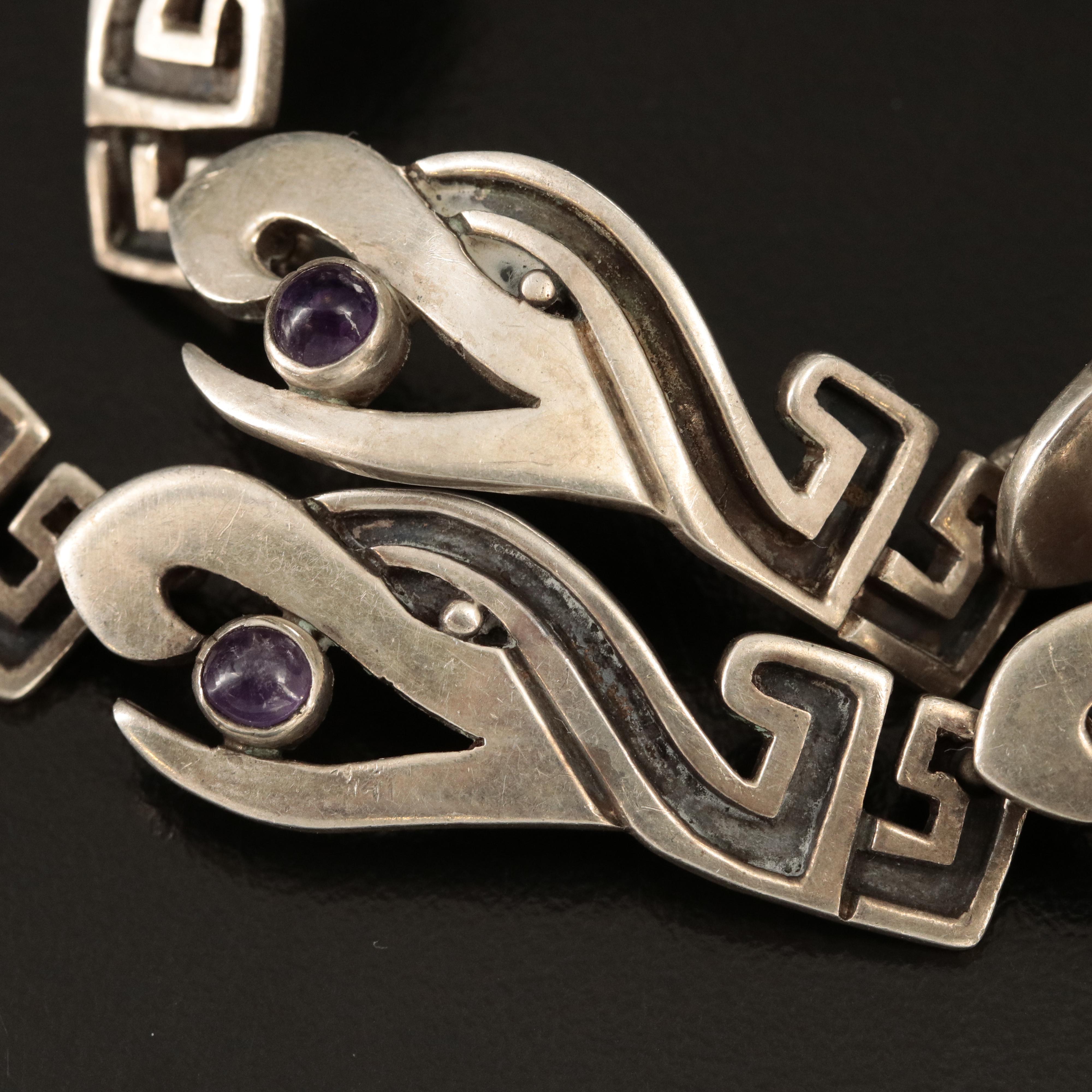 Miguel Melendez Sterling Amethyst Necklace and Bracelet Set