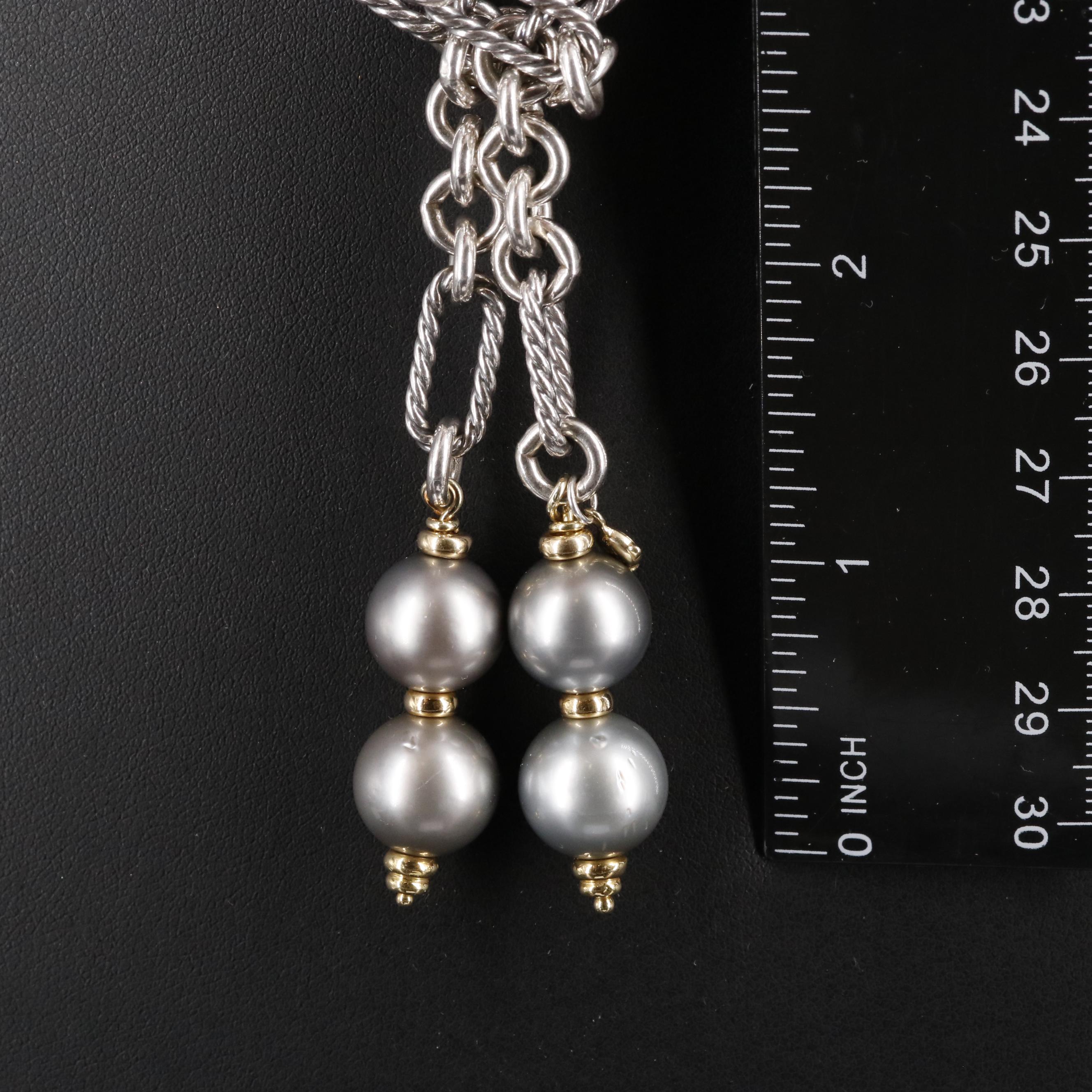 David Yurman Sterling and 18K  Pearl Lariat Necklace