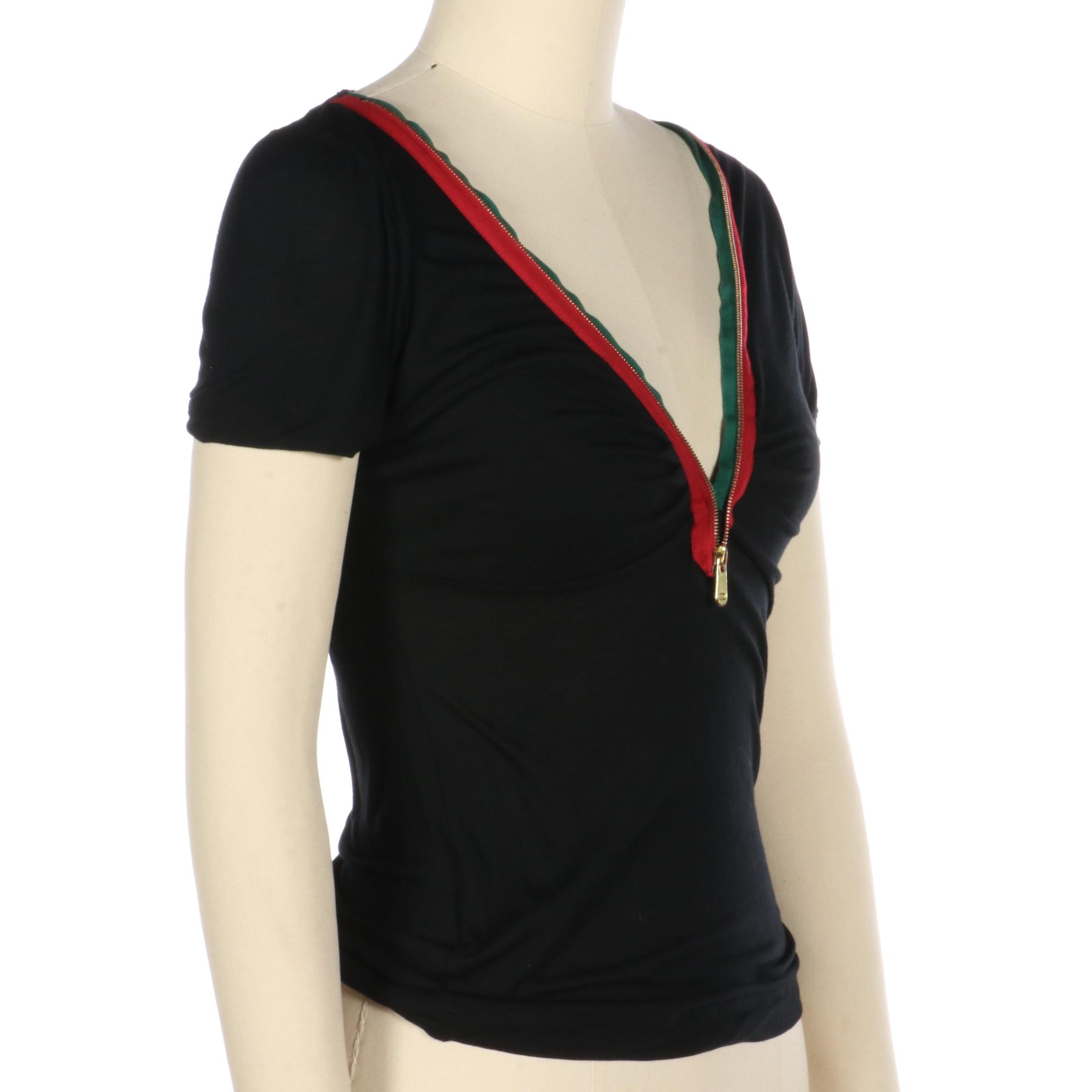 Gucci Short Sleeve Top with GG Zipper