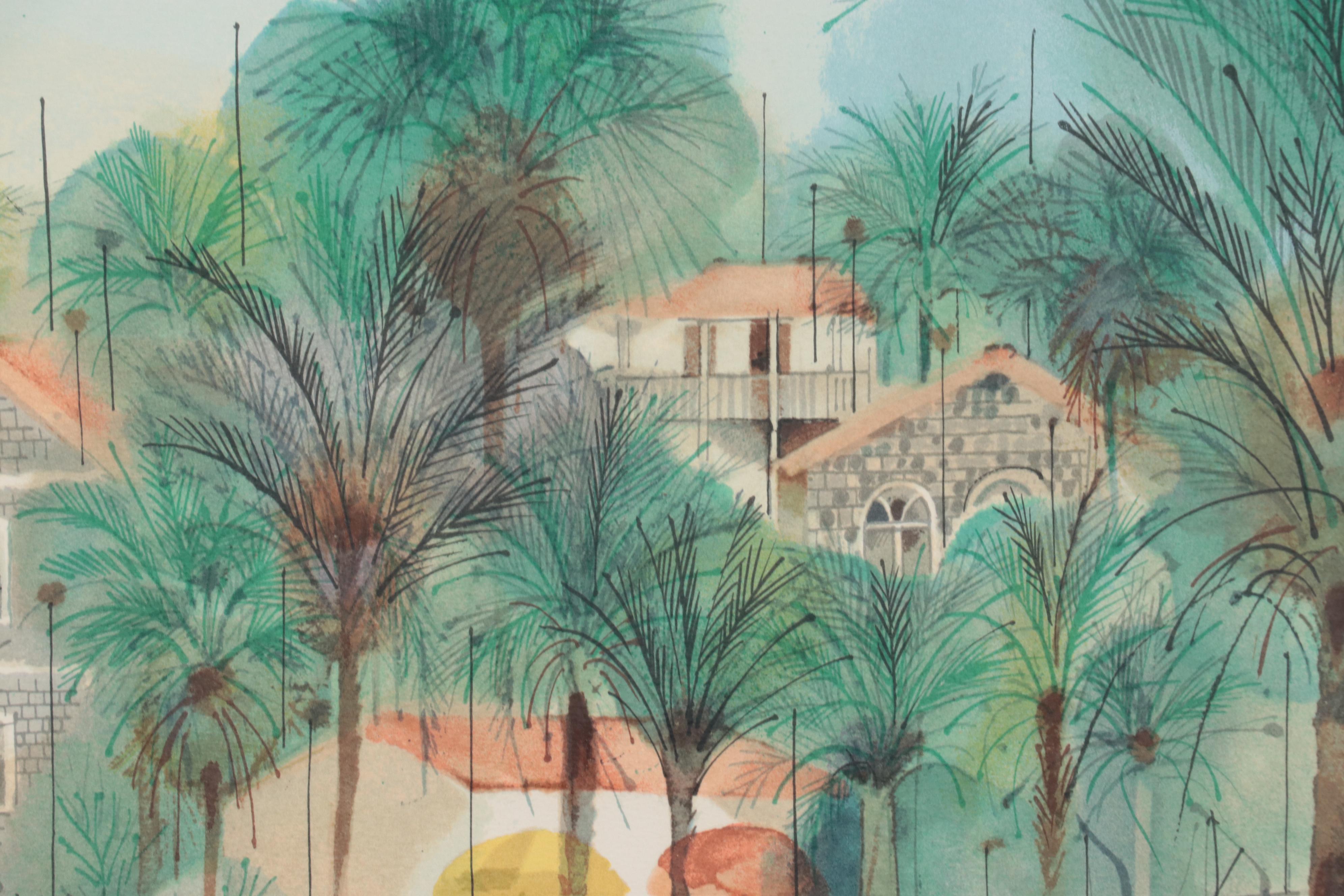 Shmuel Katz Lithograph of Israeli Harbor Scene