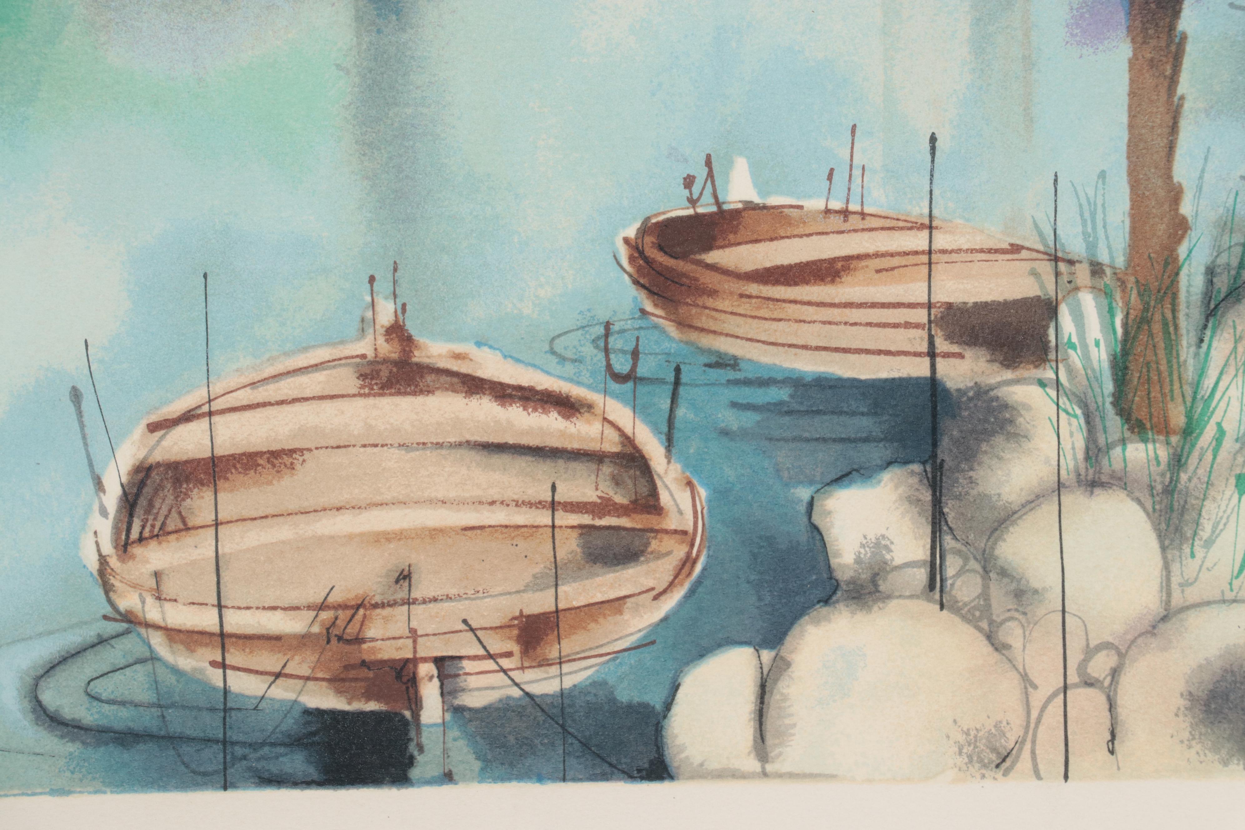 Shmuel Katz Lithograph of Israeli Harbor Scene