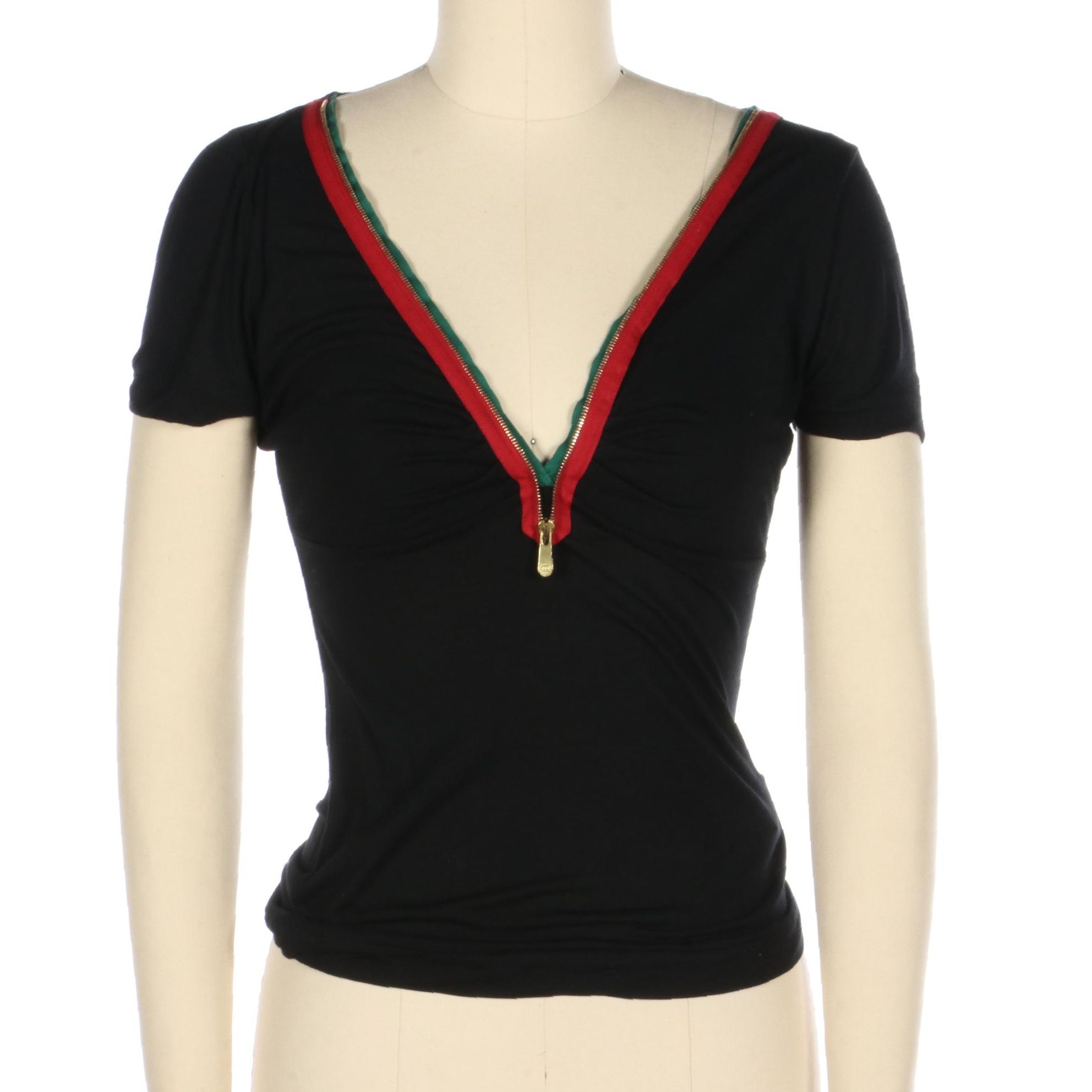 Gucci Short Sleeve Top with GG Zipper