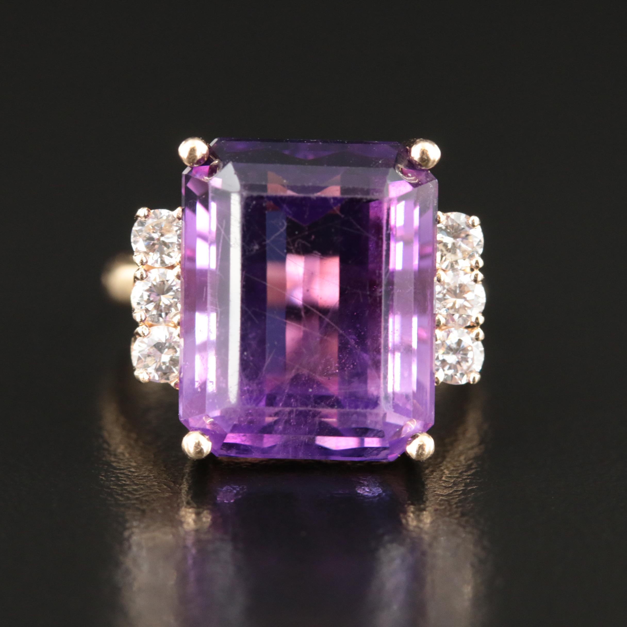 14K 17.67 CT Amethyst and Diamond Ring