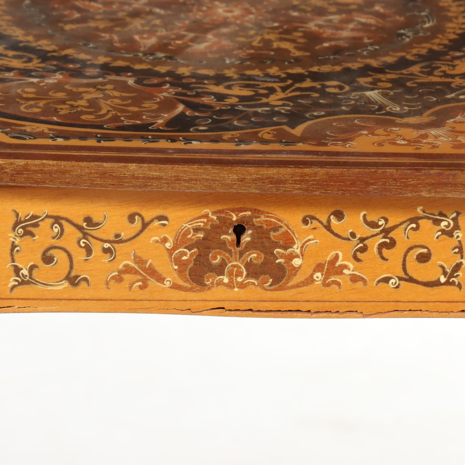 Italian Sorrento Marquetry Side Table with Reuge Musical Movement