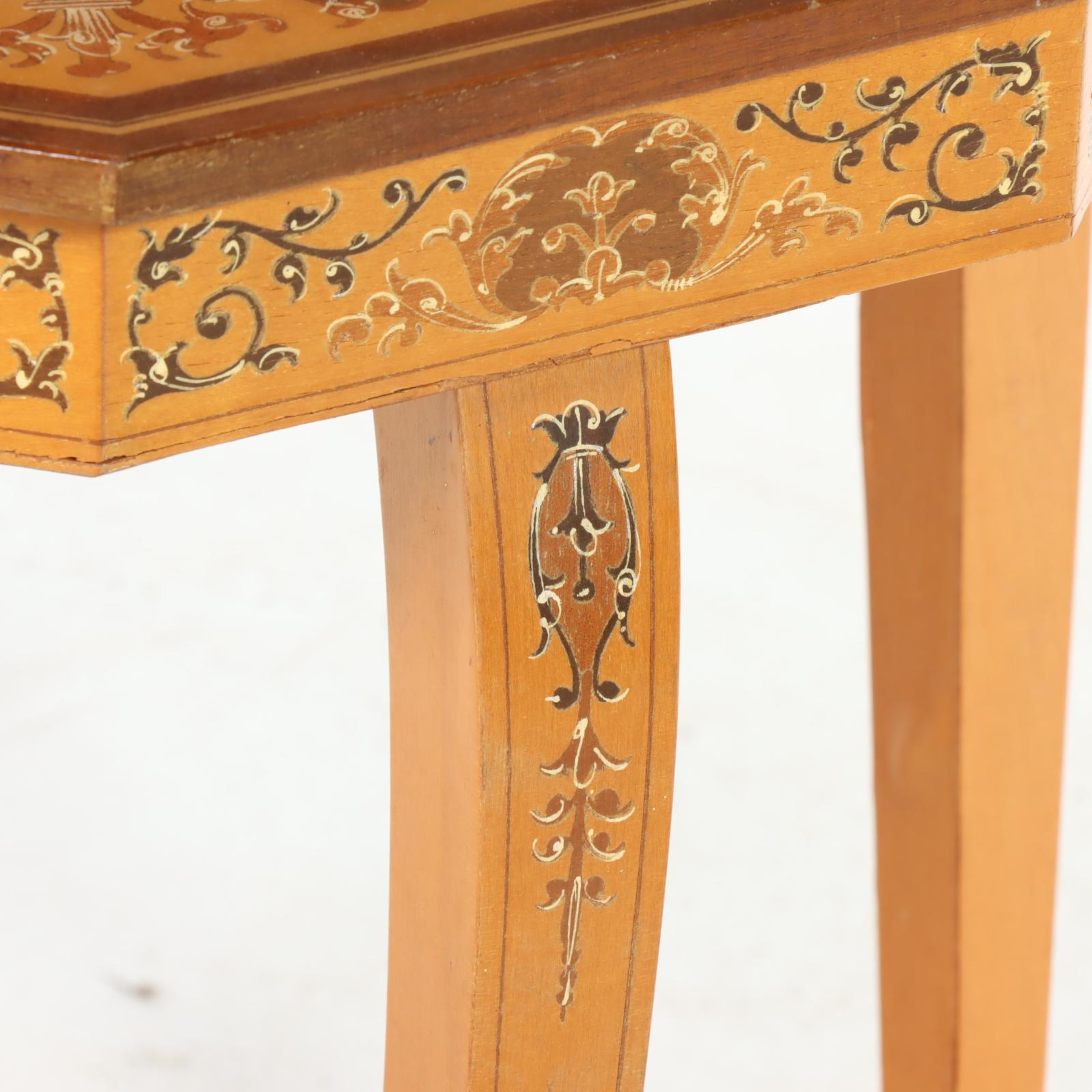 Italian Sorrento Marquetry Side Table with Reuge Musical Movement