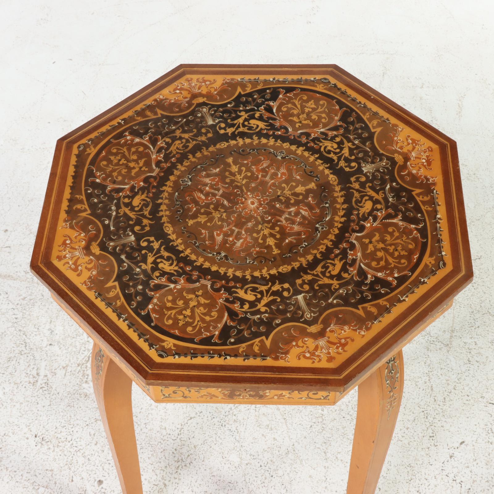 Italian Sorrento Marquetry Side Table with Reuge Musical Movement