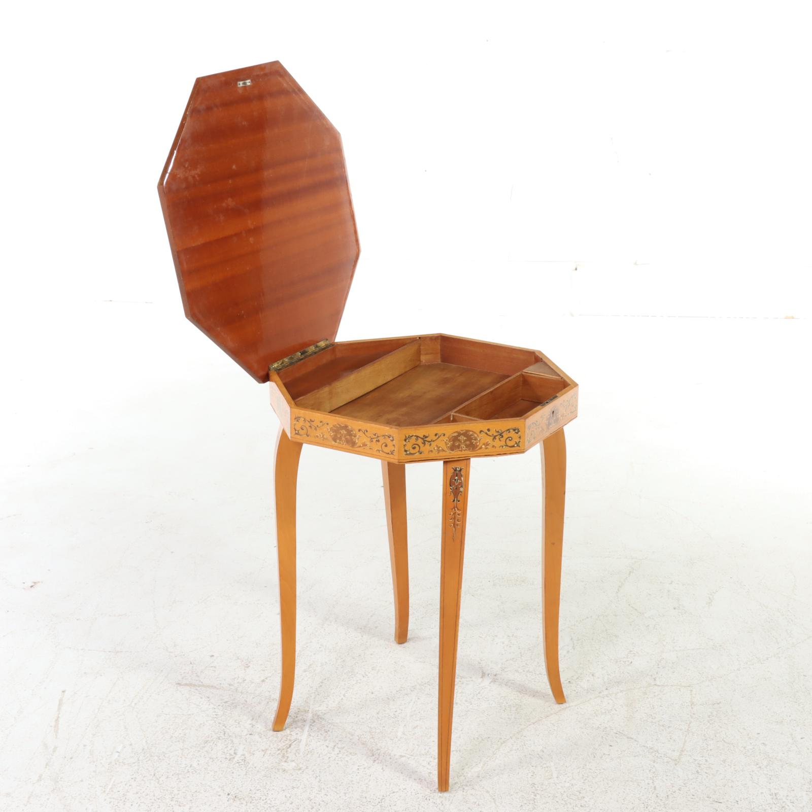 Italian Sorrento Marquetry Side Table with Reuge Musical Movement