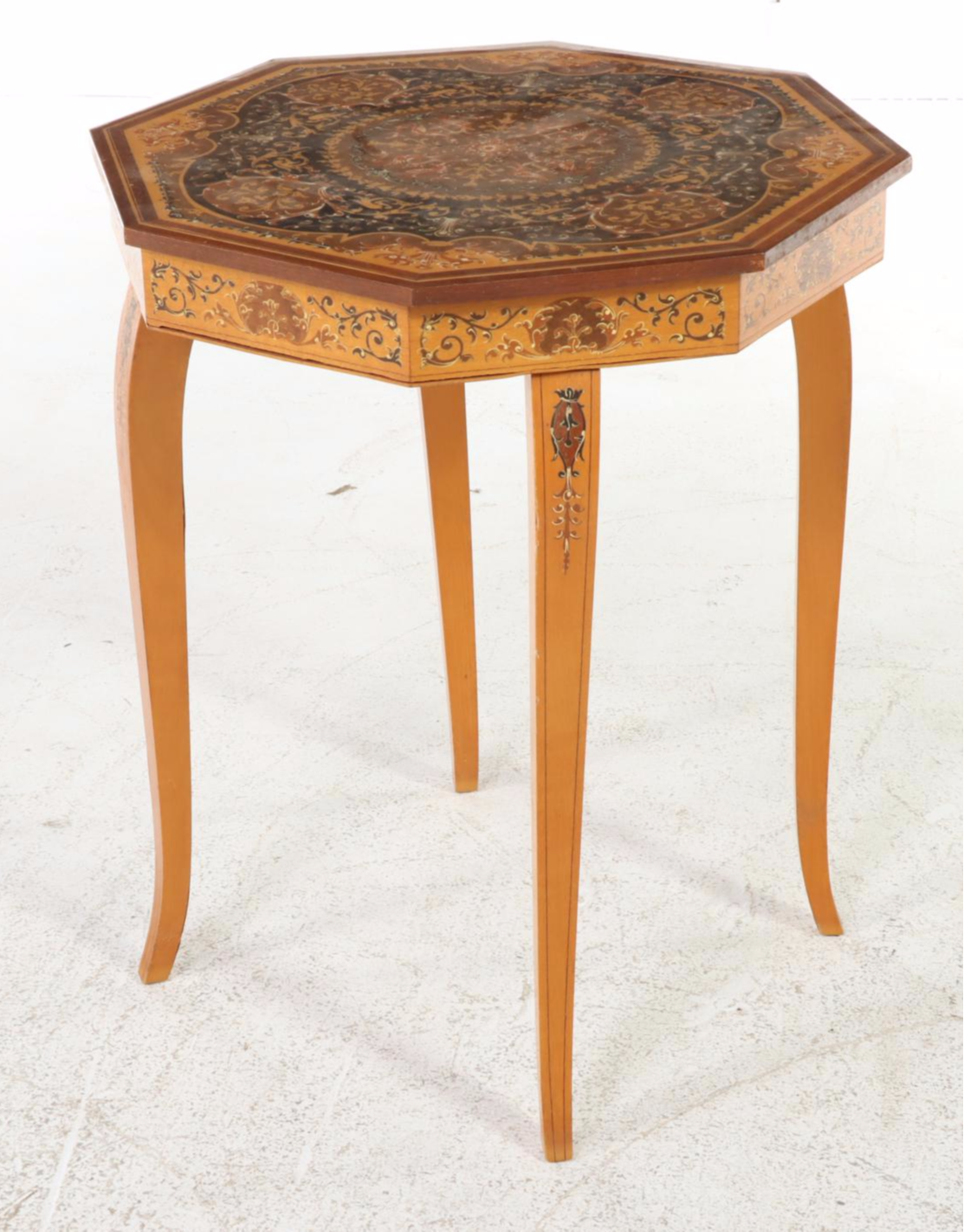 Italian Sorrento Marquetry Side Table with Reuge Musical Movement