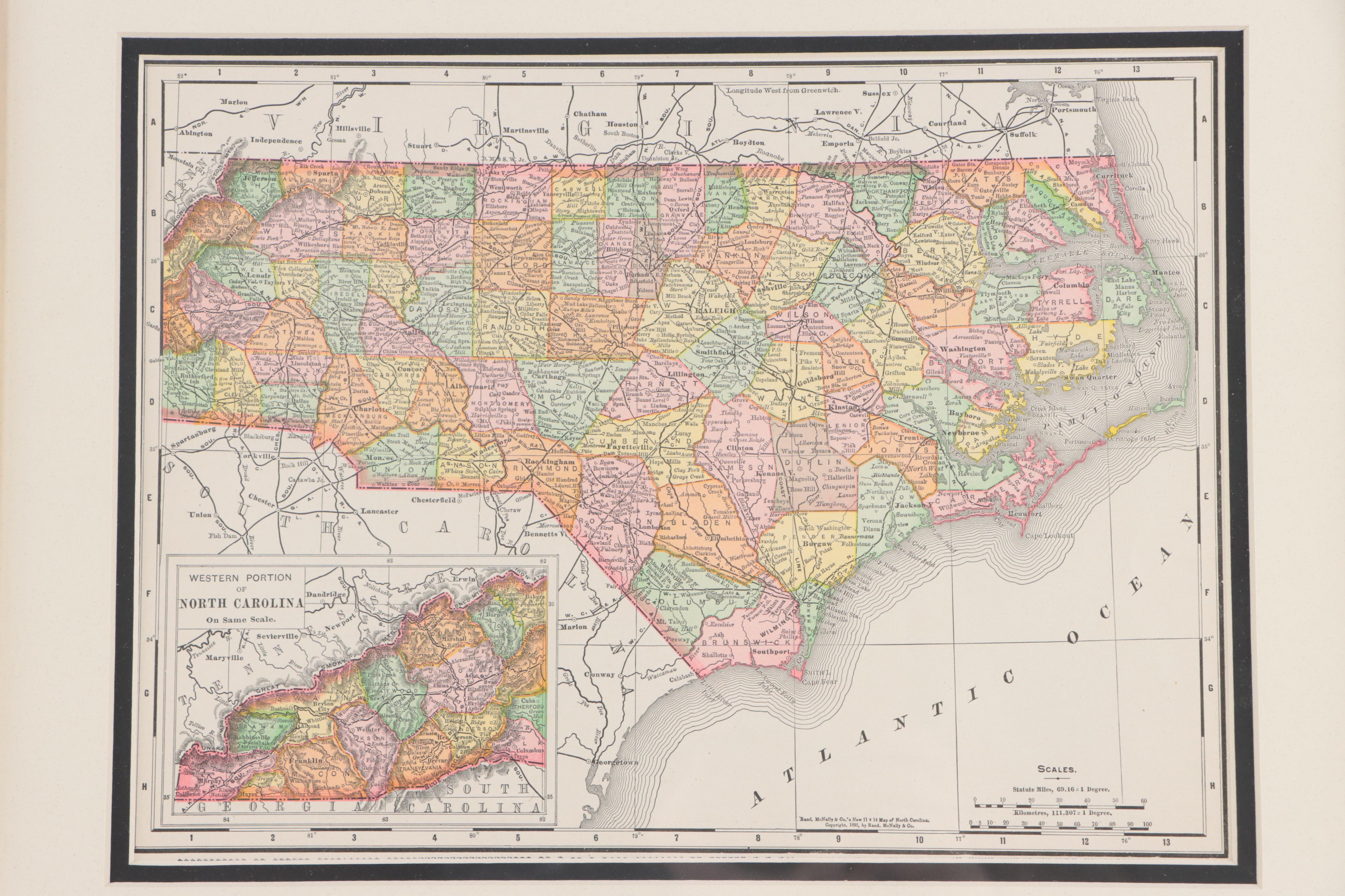 Rand, McNally & Co. Wax Engraving Map of North Carolina, Circa 1895