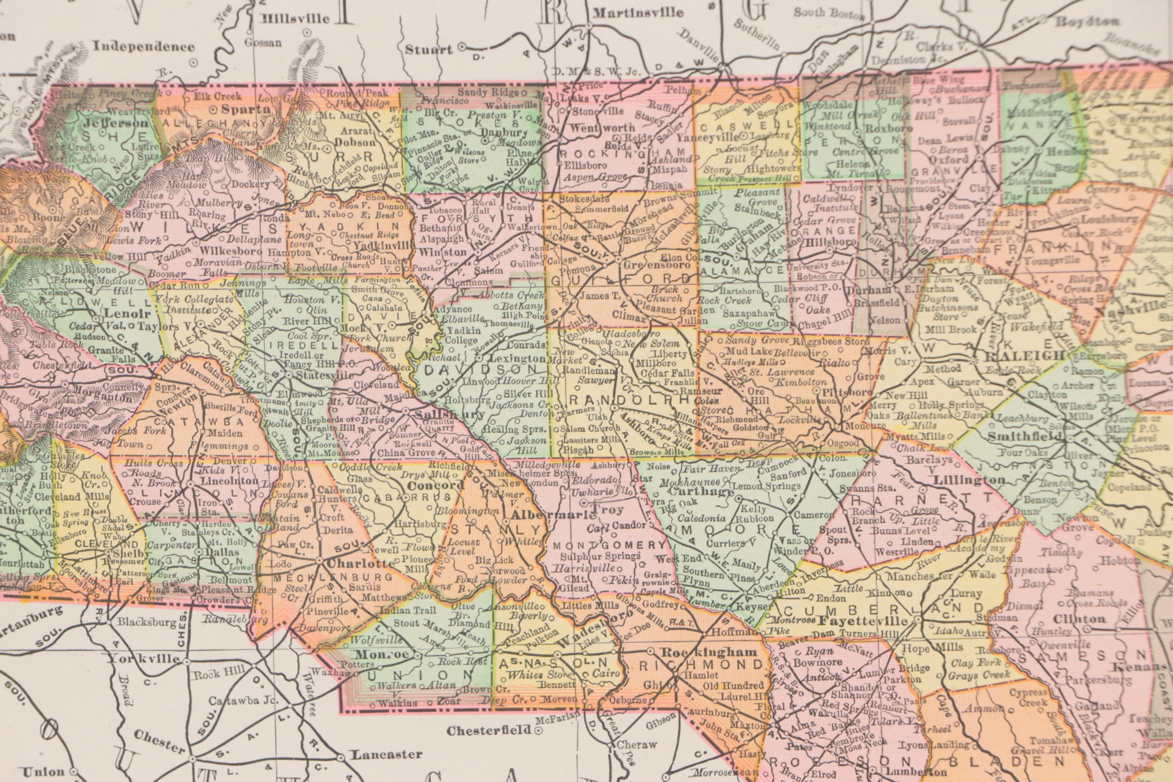 Rand, McNally & Co. Wax Engraving Map of North Carolina, Circa 1895