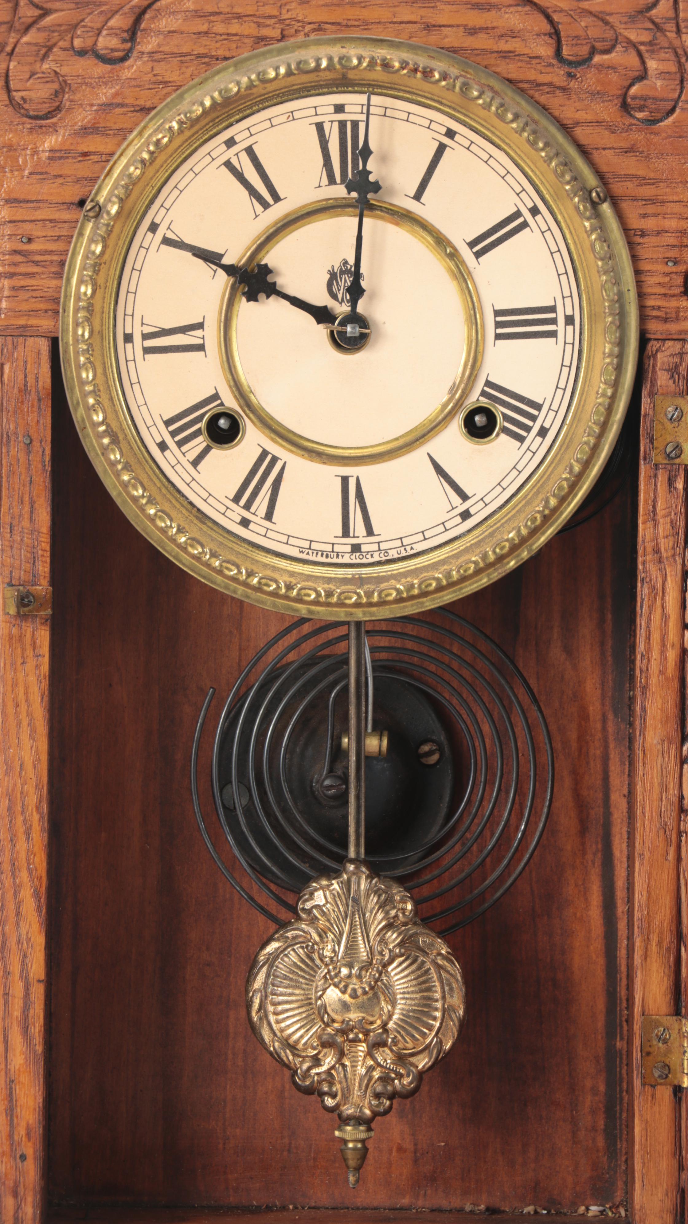 Waterbury Clock Co. Ornate Carved Oak Gingerbread Style Shelf Clock