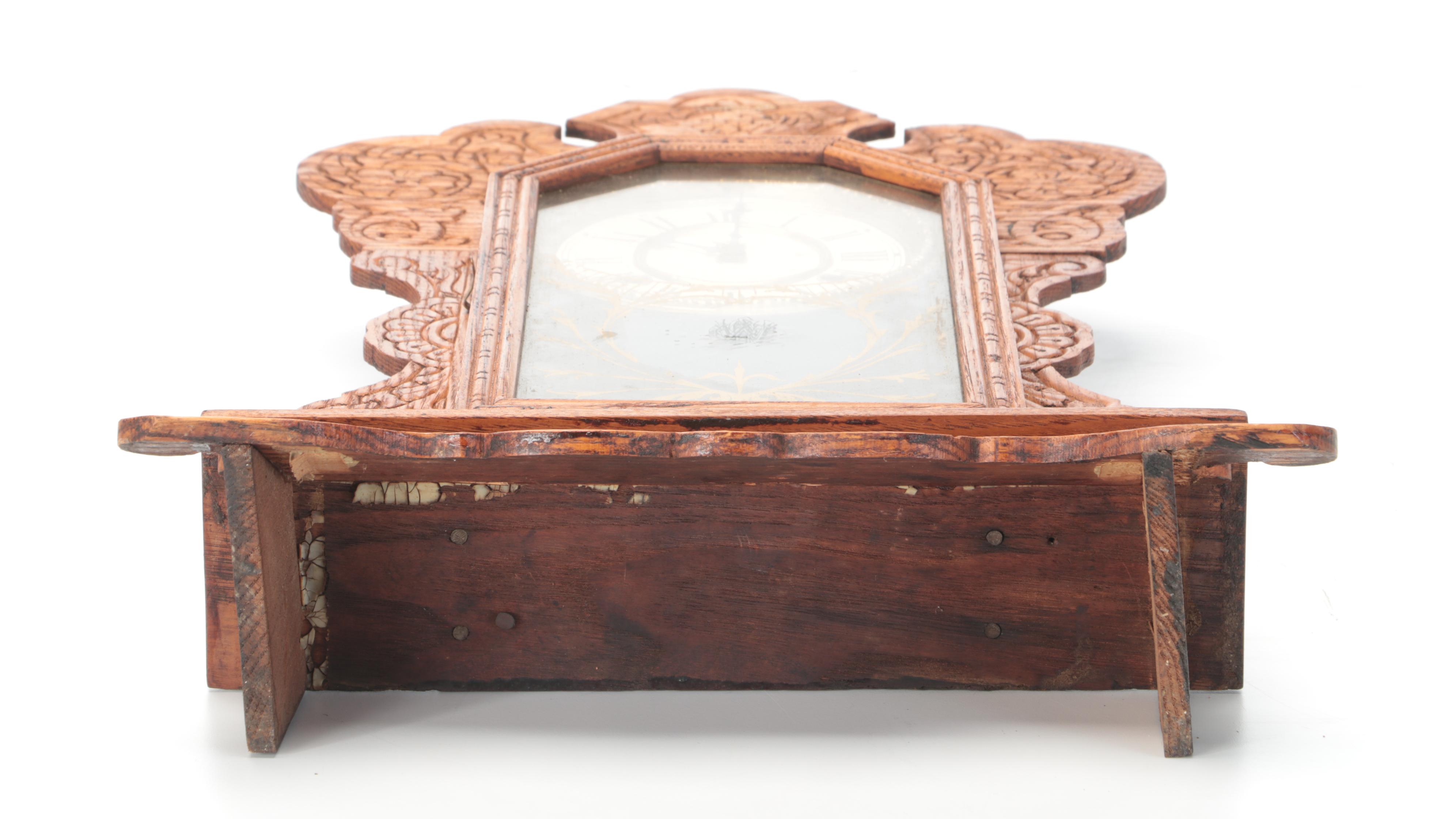 Waterbury Clock Co. Ornate Carved Oak Gingerbread Style Shelf Clock