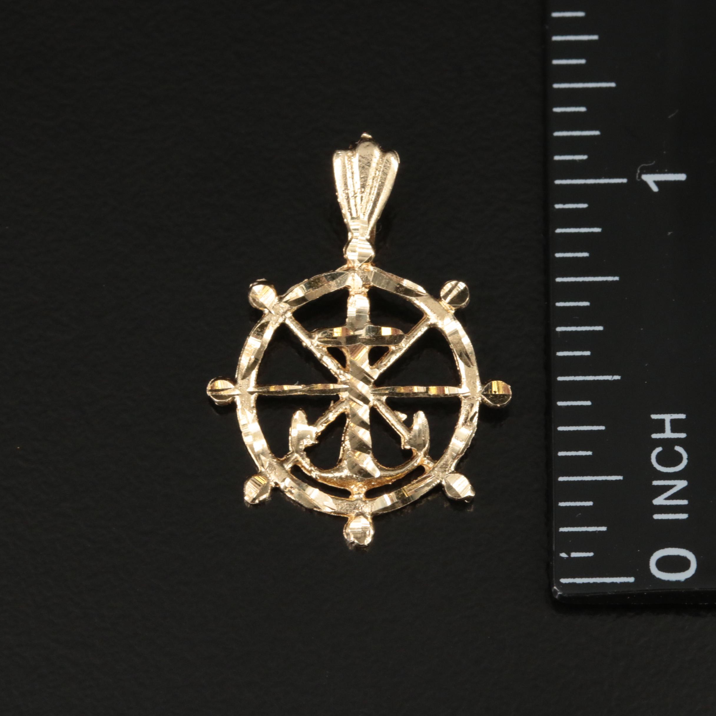 14K Anchor and Wheel Vector Pendant