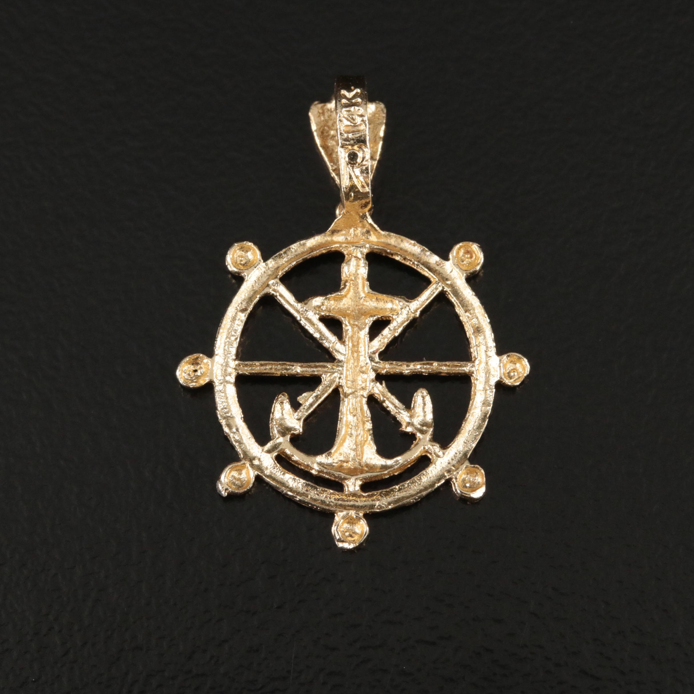 14K Anchor and Wheel Vector Pendant