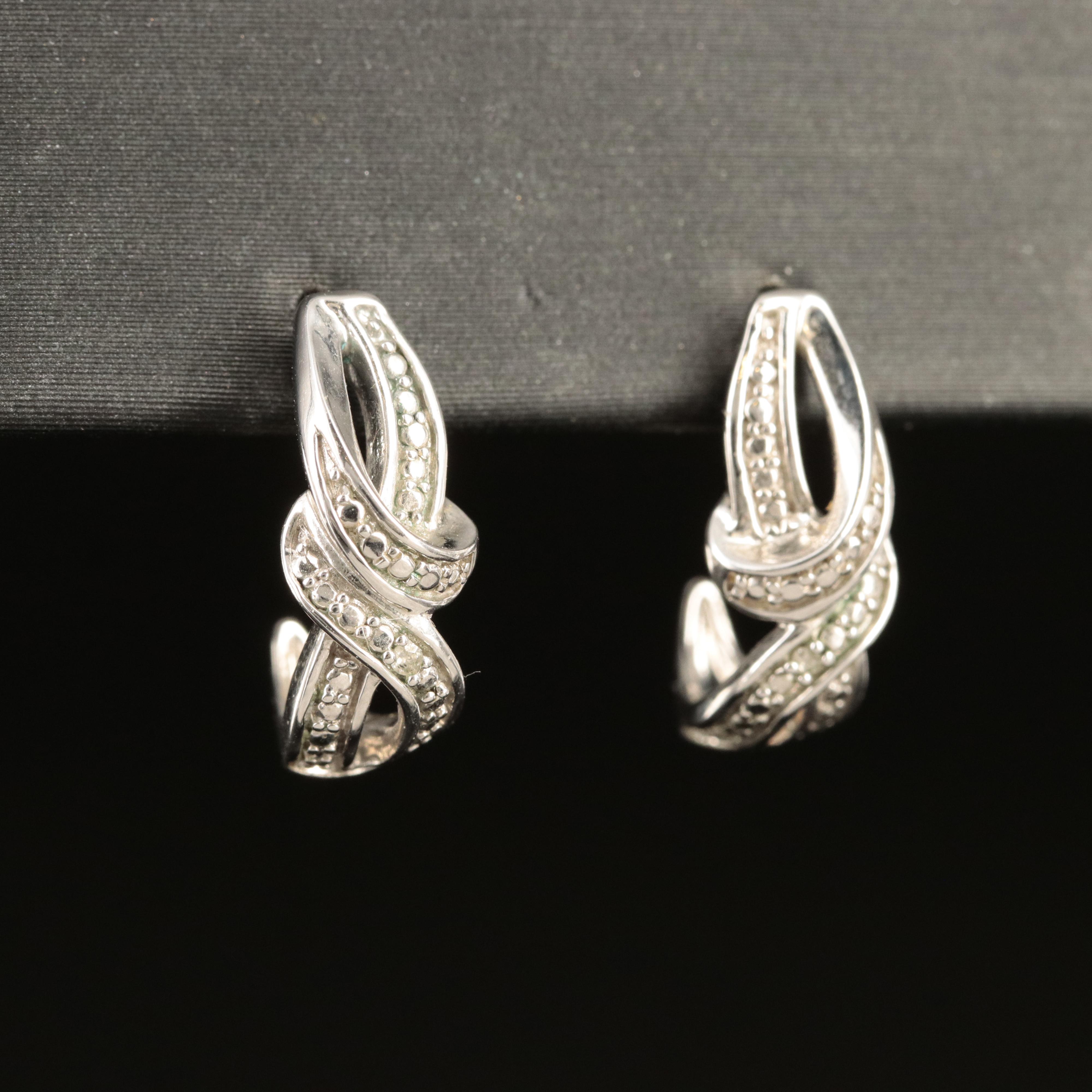 Sterling Diamond J Hoop Earrings