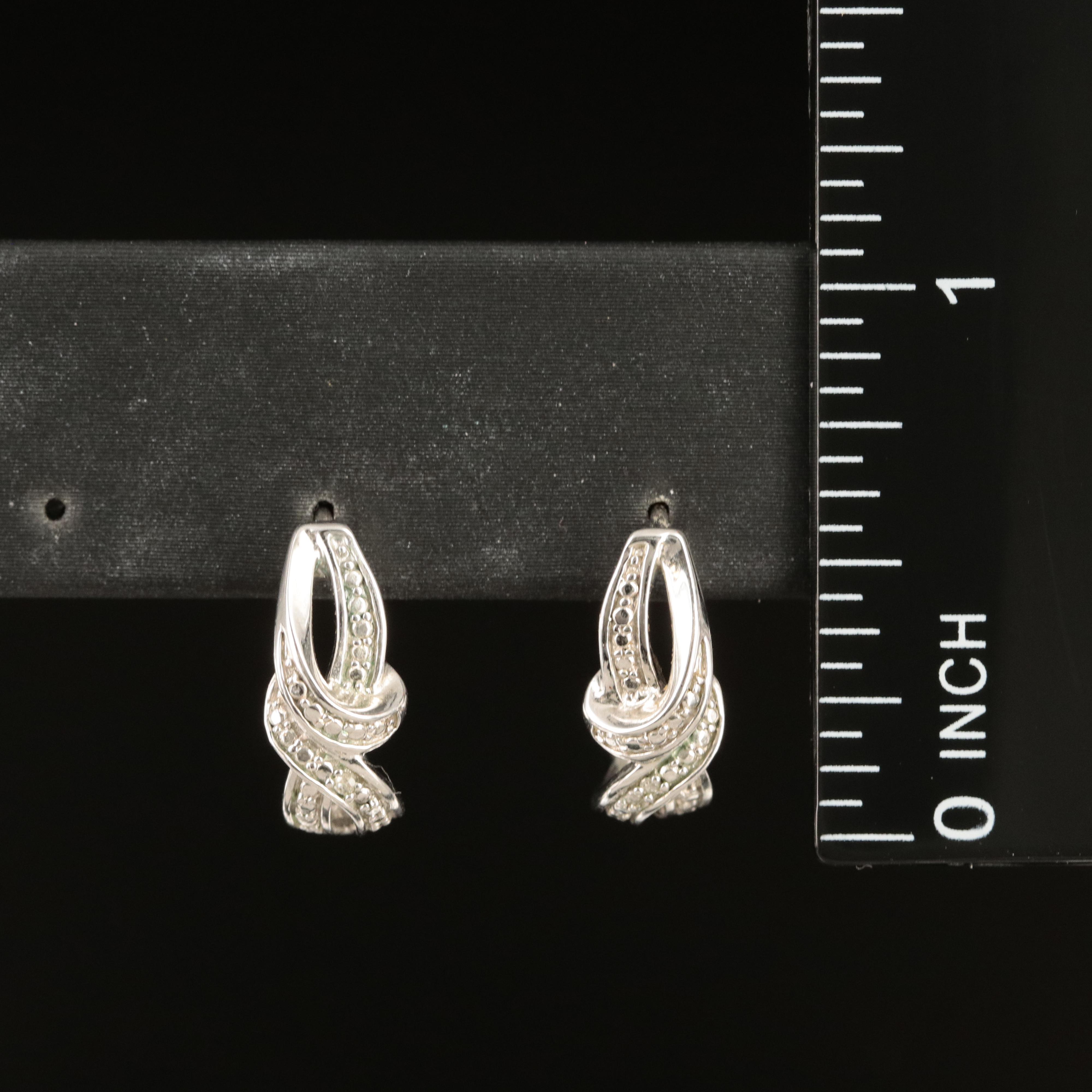 Sterling Diamond J Hoop Earrings