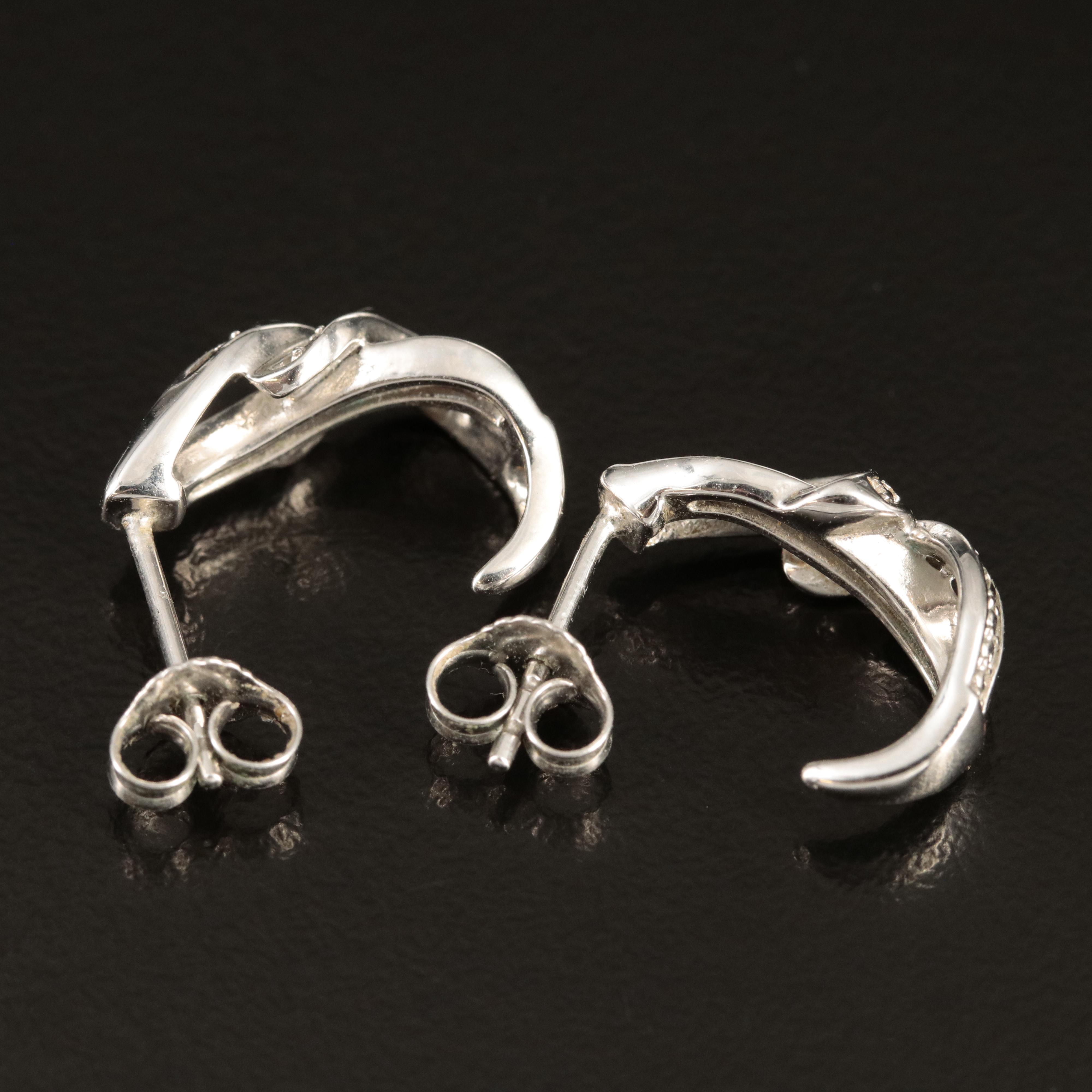 Sterling Diamond J Hoop Earrings