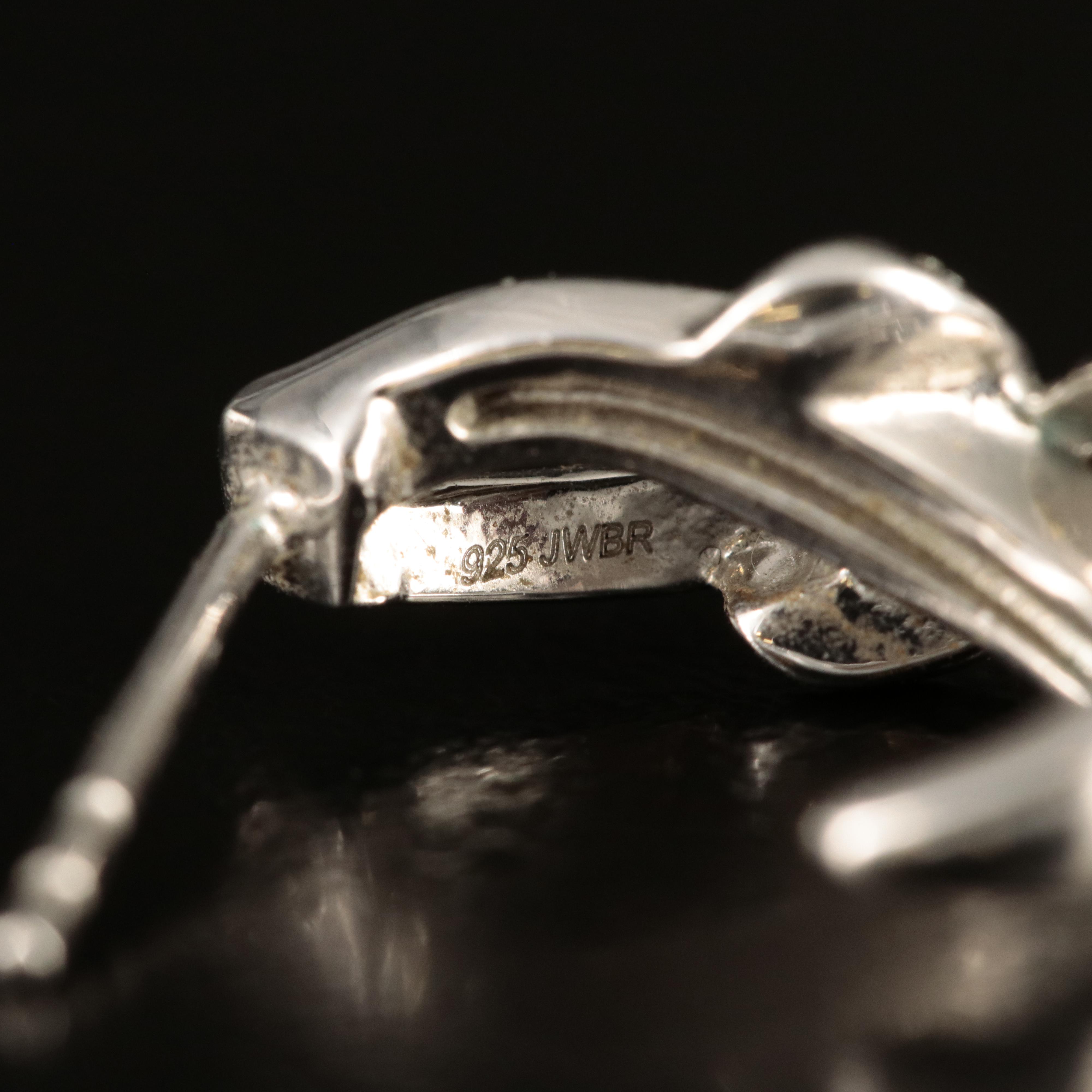 Sterling Diamond J Hoop Earrings