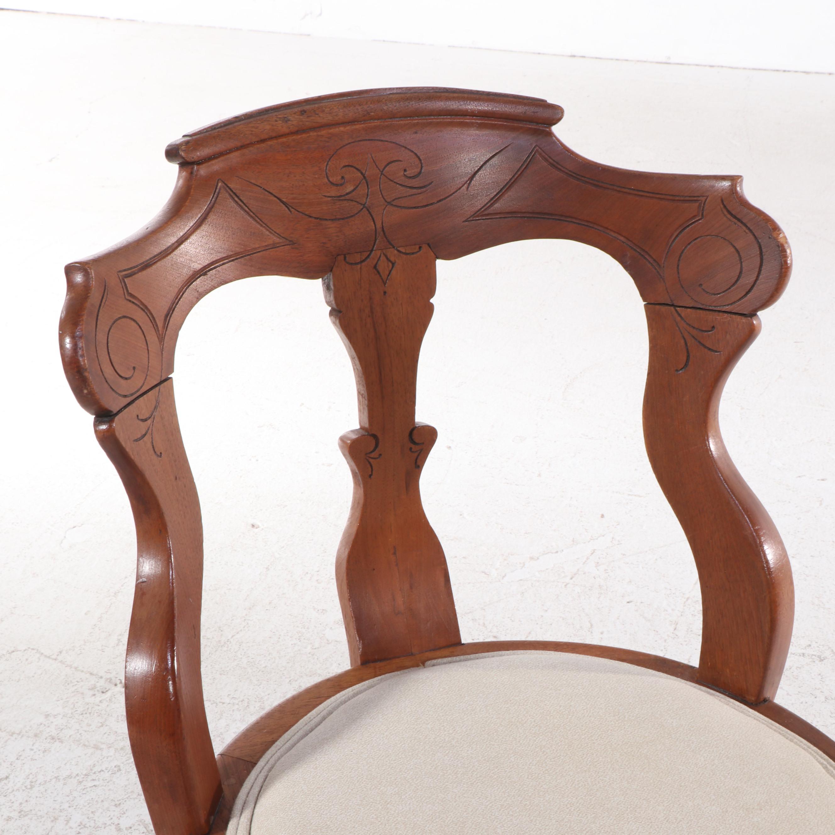 Victorian Walnut Office Chair, Oak Writing Table and Later Wooden Desk Organizer