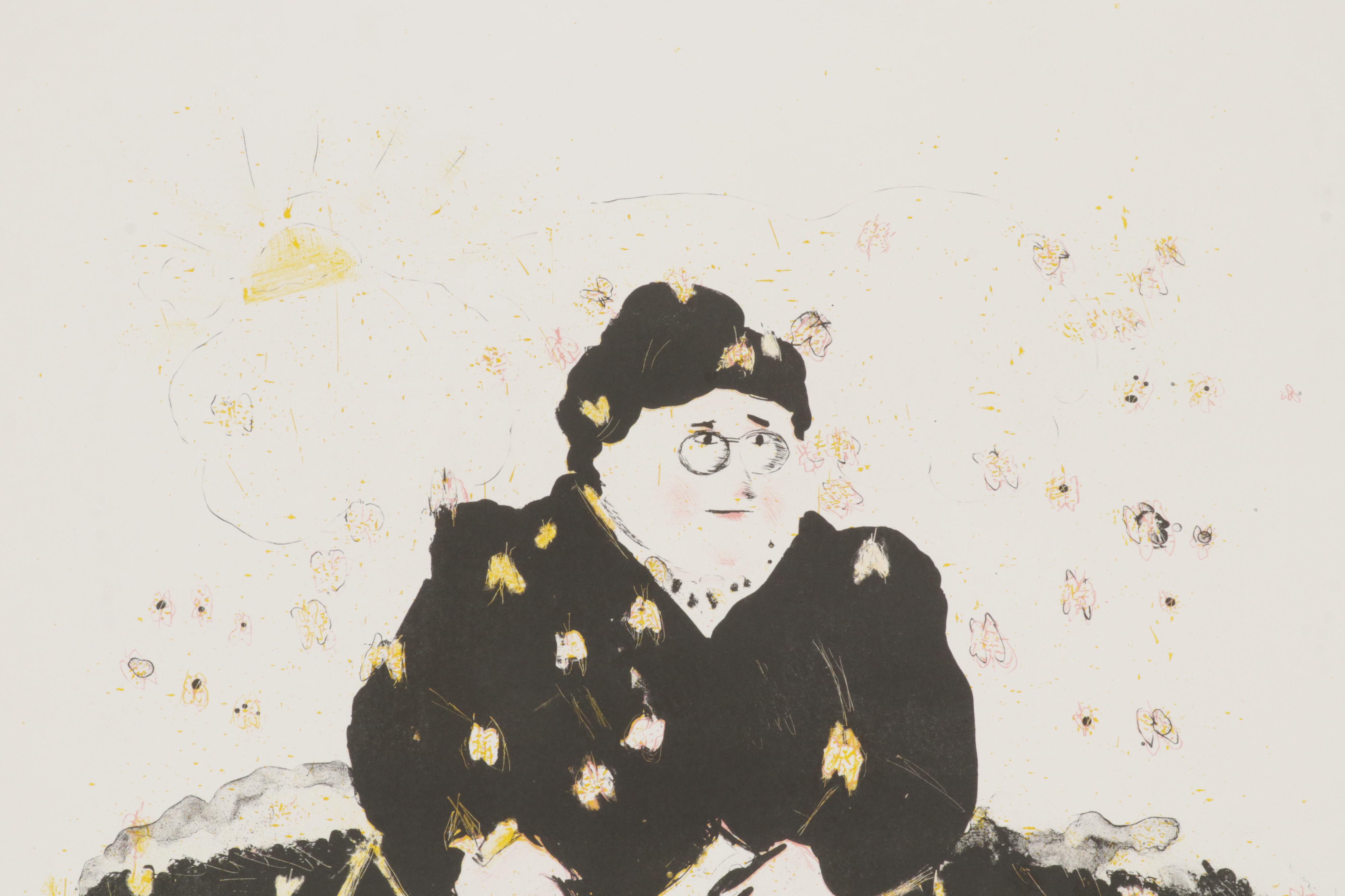 Sidney Chafetz Color Lithograph "Amy and the Butterflies," 1985