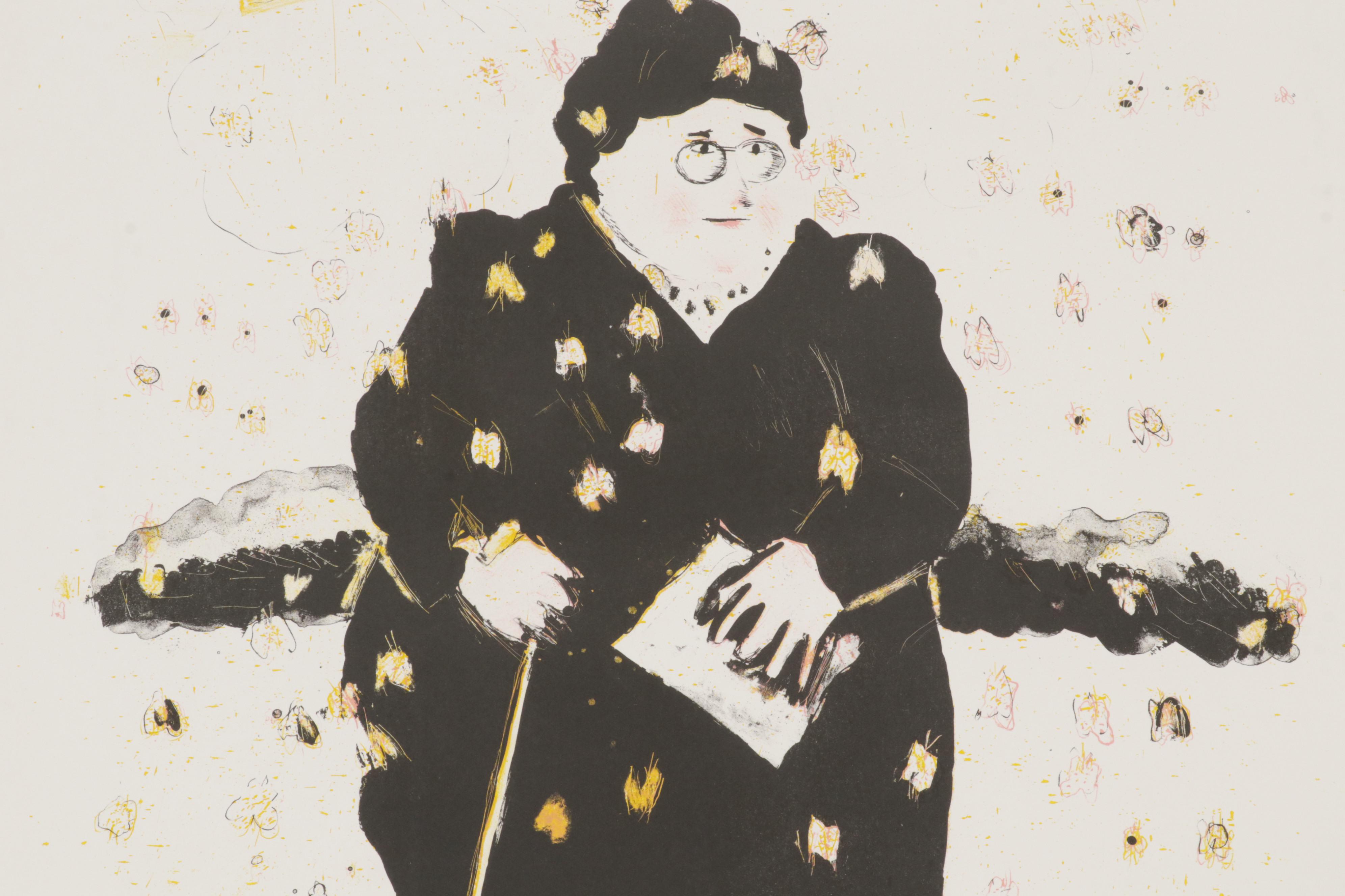 Sidney Chafetz Color Lithograph "Amy and the Butterflies," 1985