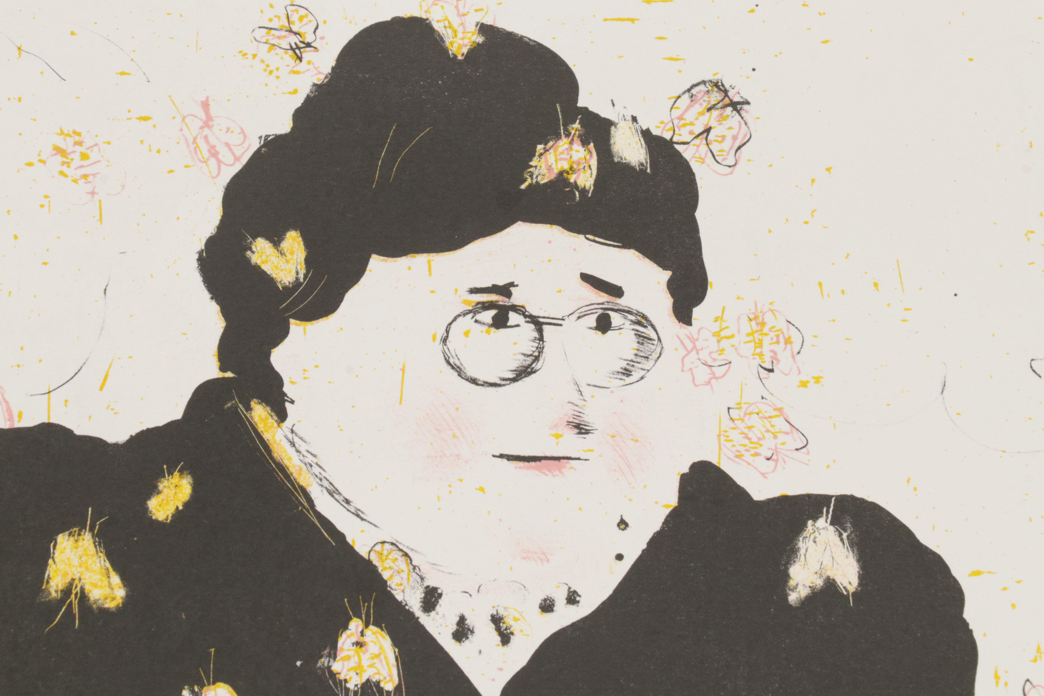 Sidney Chafetz Color Lithograph "Amy and the Butterflies," 1985