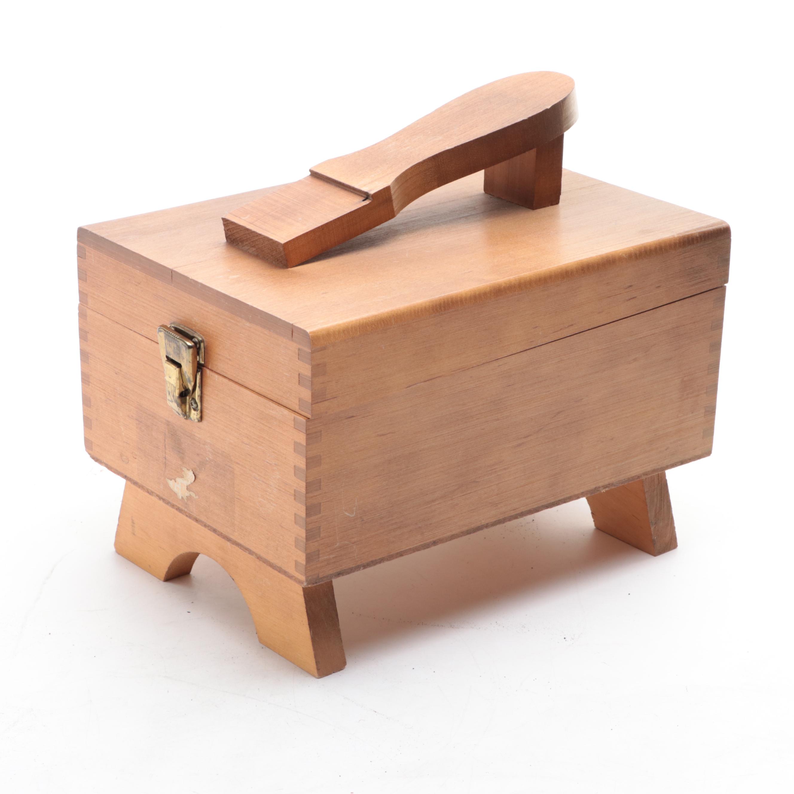 Box Dovetailed Birch Shoe-Shine Kit with Buffers and Brushes