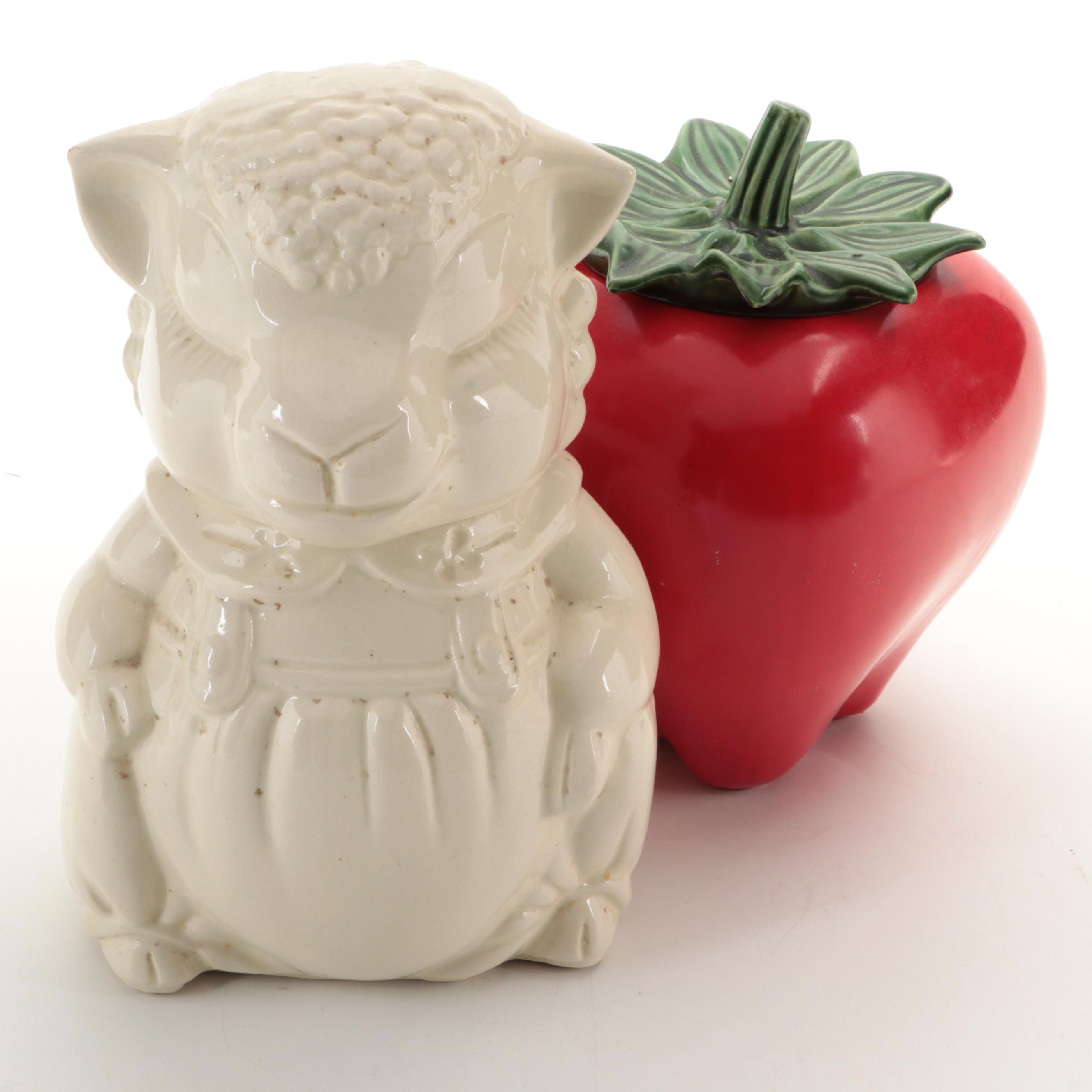 American Bisque Company Lamb Cookie Jar with Strawberry Cookie Jar