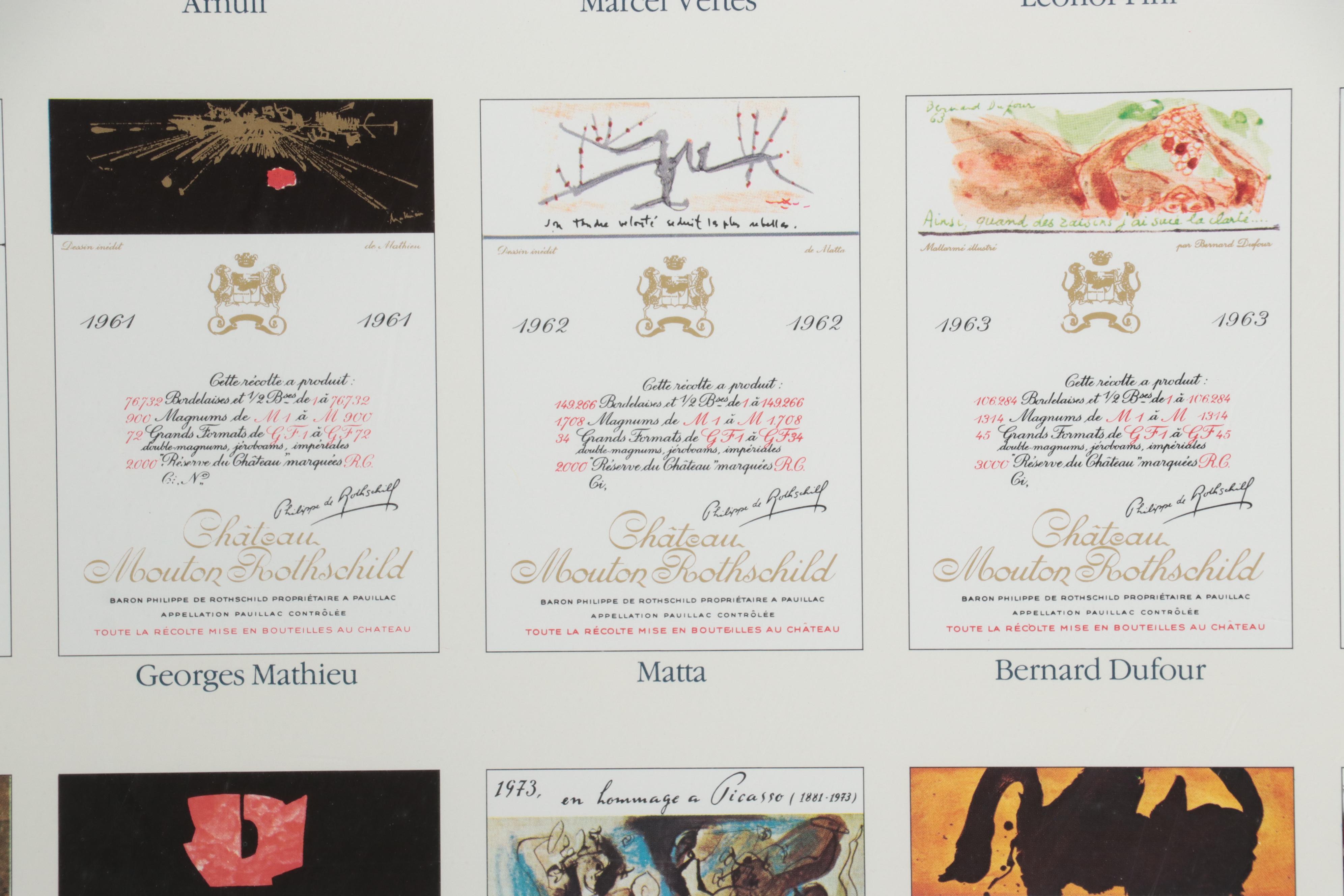 Offset Lithograph of Château Mouton Rothschild Wine Labels Poster