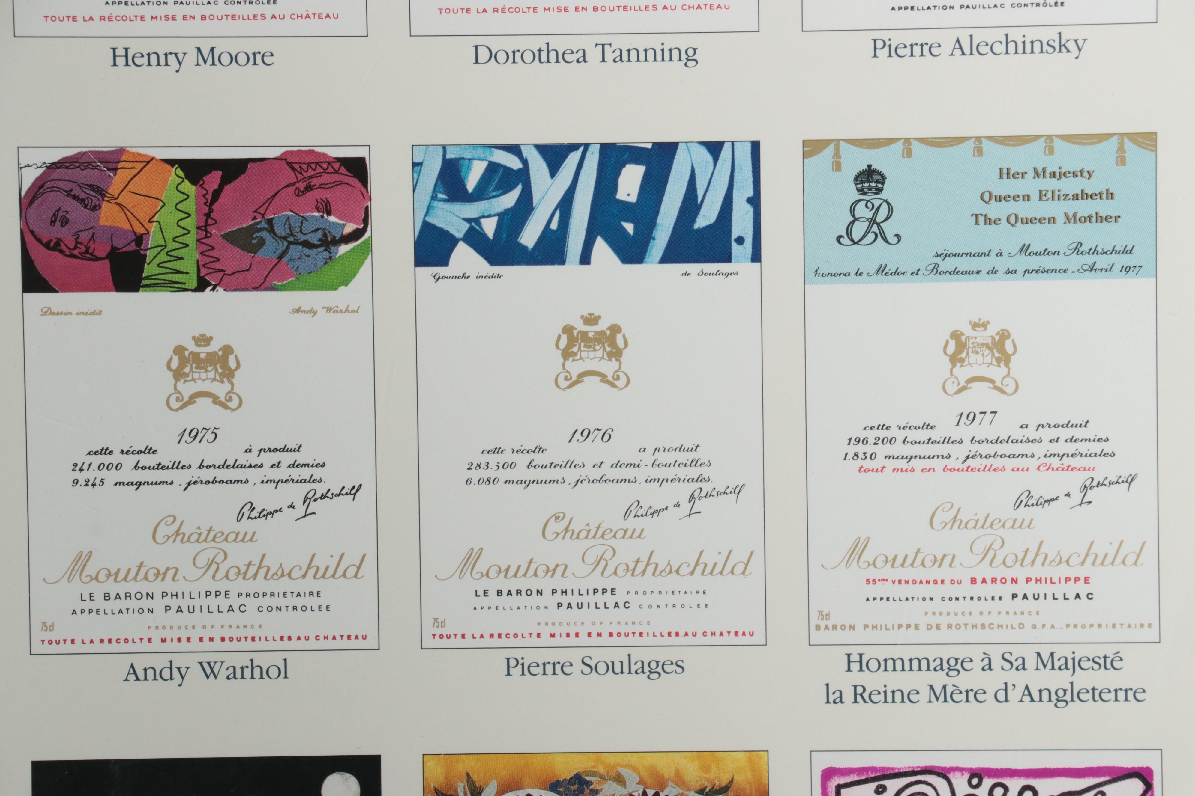 Offset Lithograph of Château Mouton Rothschild Wine Labels Poster