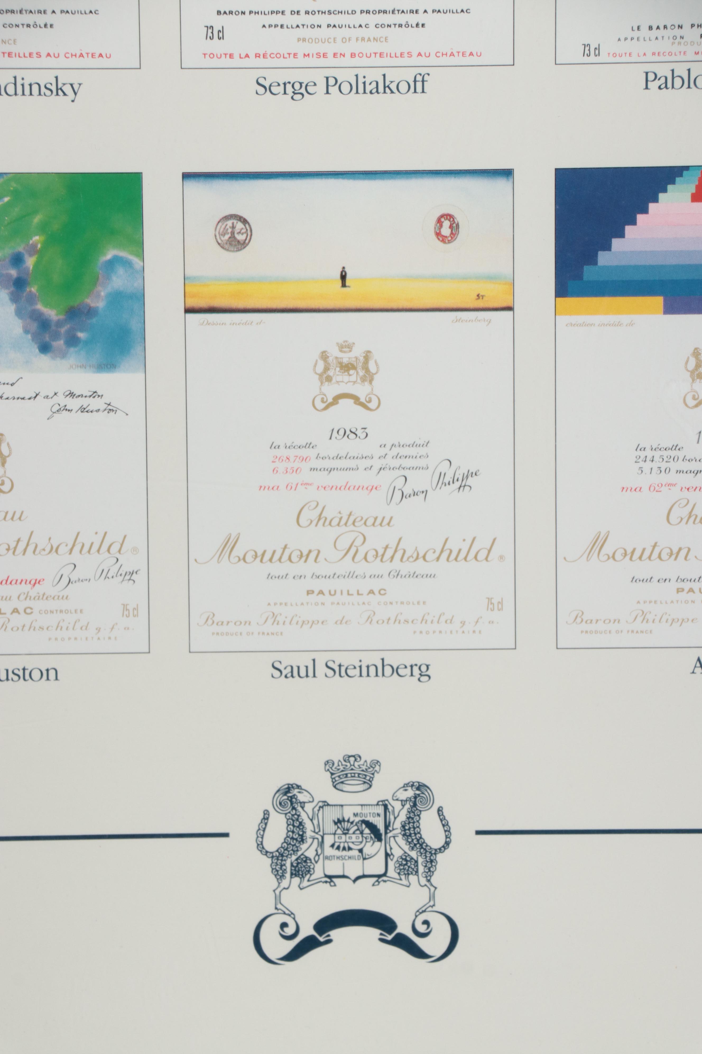 Offset Lithograph of Château Mouton Rothschild Wine Labels Poster