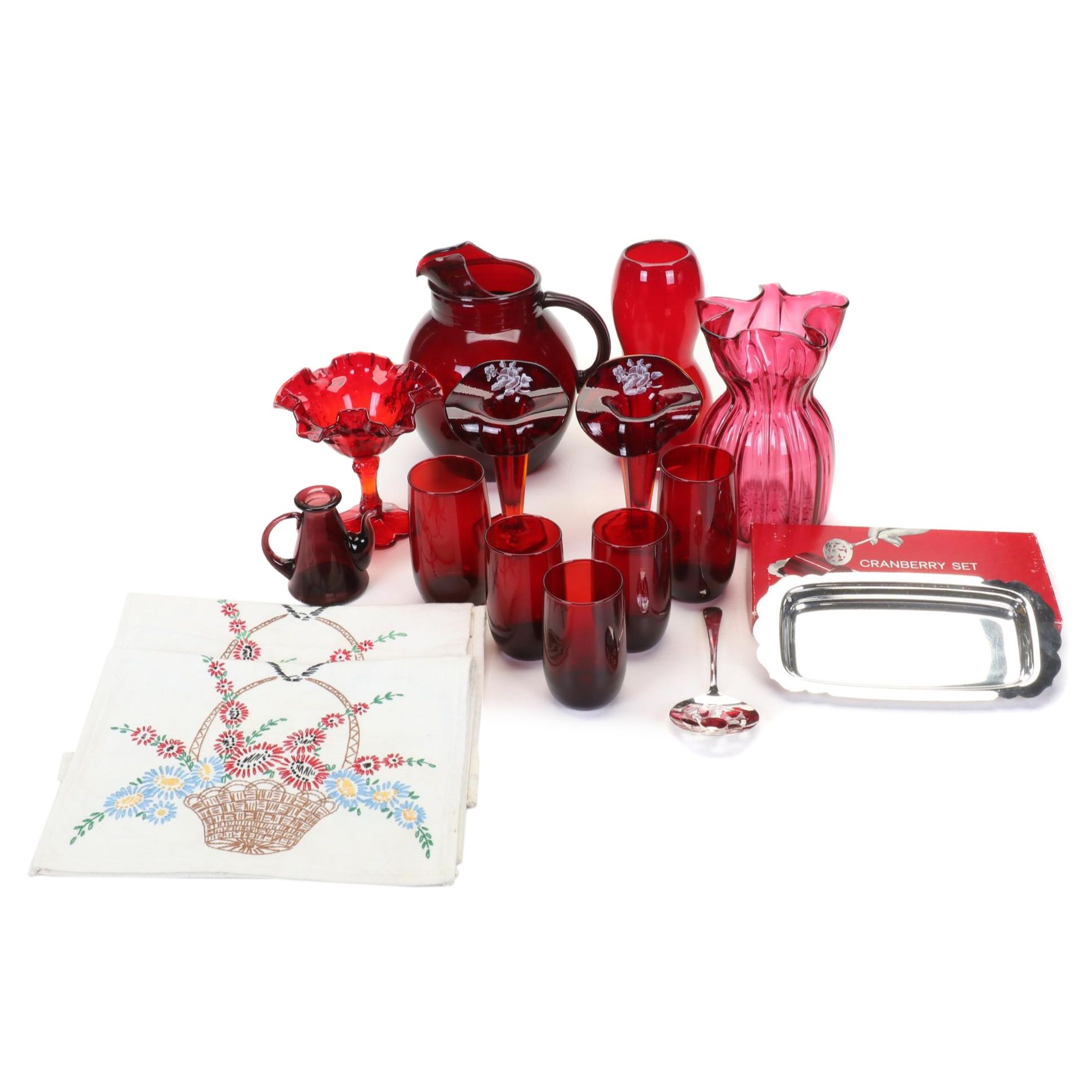 Ruby Red & Cranberry Glass Featuring Fenton, Anchor Hocking, & More Dinnerware